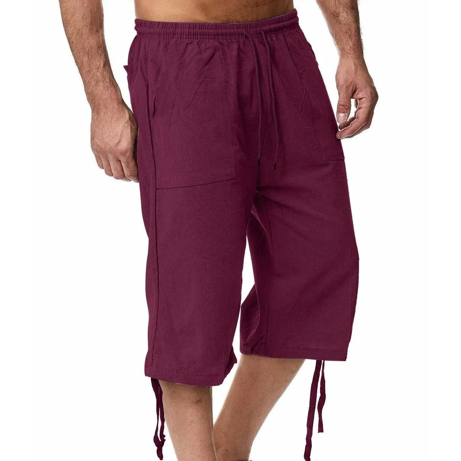 Generico Pantaloni Lino 3/4 Uomo Pinocchietto Estivi Leggeri Elasticizzati con Tasche e Vita Elastica - immagine 2