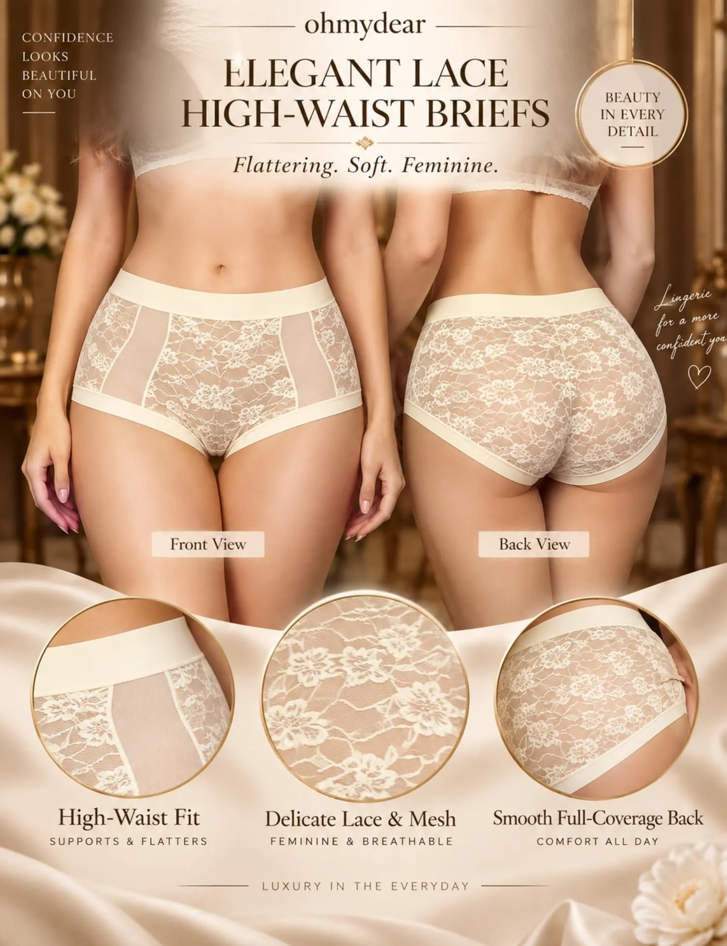 ohmydear Mutandine da donna a vita alta, bianco, M - immagine 3