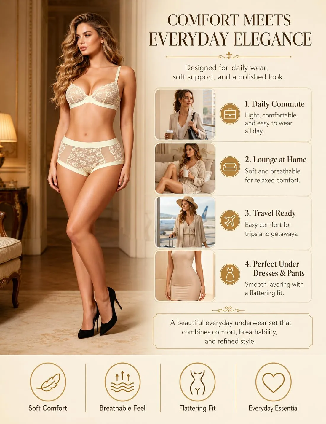 ohmydear Mutandine da donna a vita alta, bianco, M - immagine 5