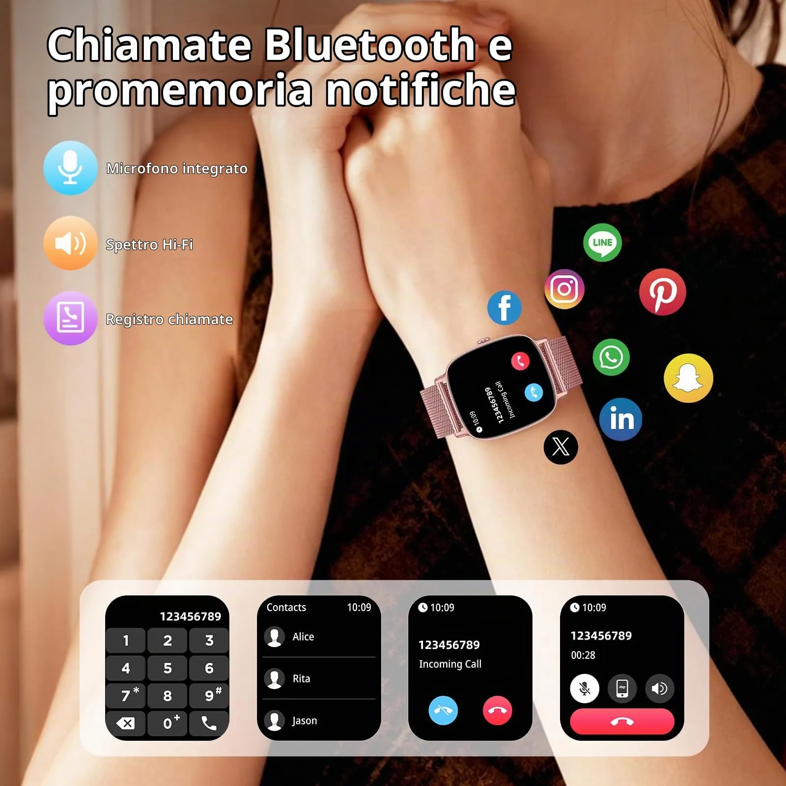 coioc Smartwatch Donna P122, Schermo HD 1.85", Chiamate Bluetooth, Fitness Tracker Frequenza Cardiaca, Sonno, SpO2, 120+ Modalità Sportive, IP68, 2 Cinturini, Compatibile iOS/Android - immagine 4