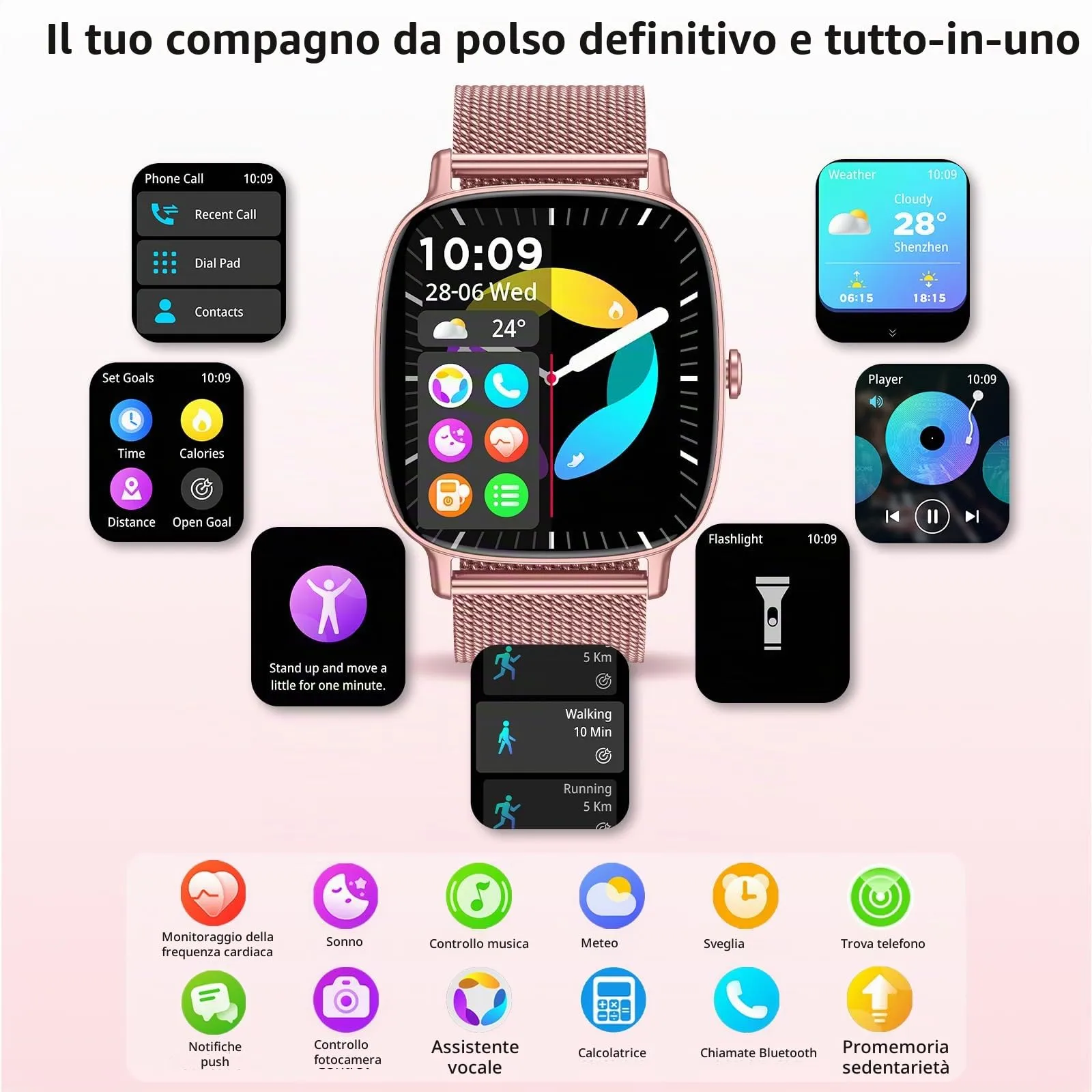 coioc Smartwatch Donna P122, Schermo HD 1.85", Chiamate Bluetooth, Fitness Tracker Frequenza Cardiaca, Sonno, SpO2, 120+ Modalità Sportive, IP68, 2 Cinturini, Compatibile iOS/Android - immagine 6