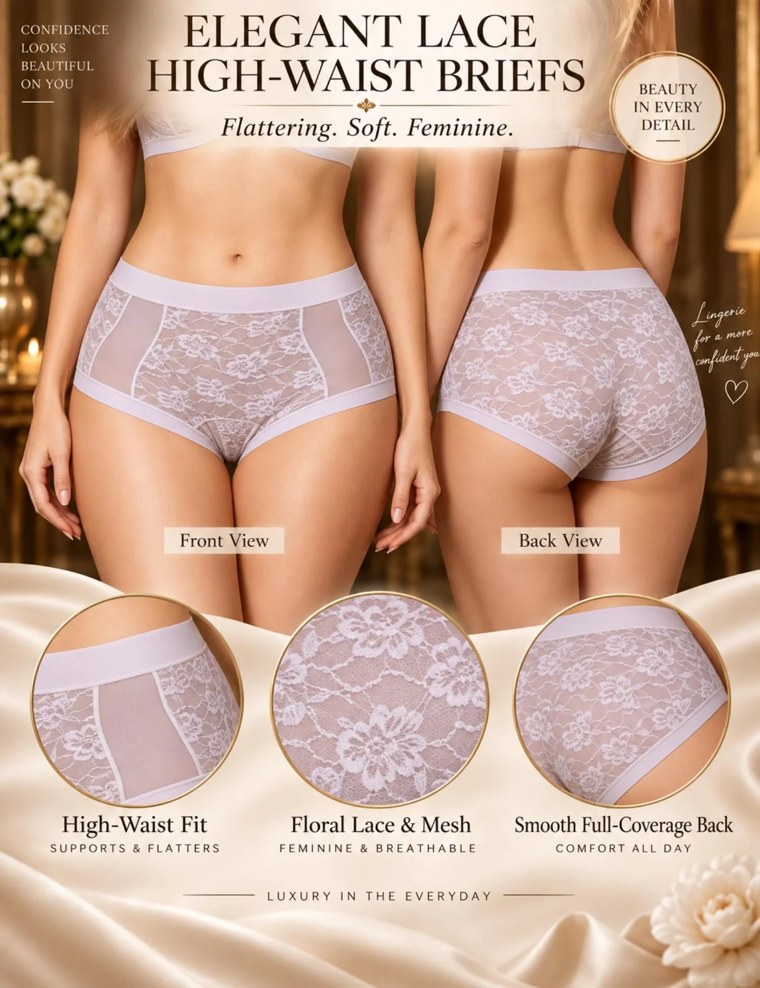 ohmydear Boxer da Donna a Vita Alta in Pizzo, Lilla, XL - immagine 3