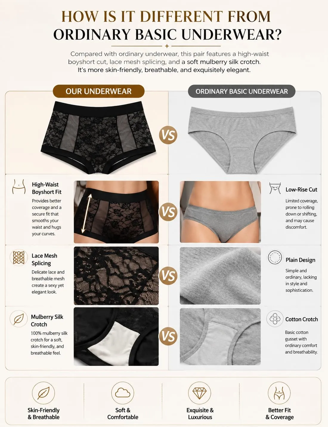 ohmydear Boxer da donna a vita alta in pizzo, Nero, XL - immagine 4