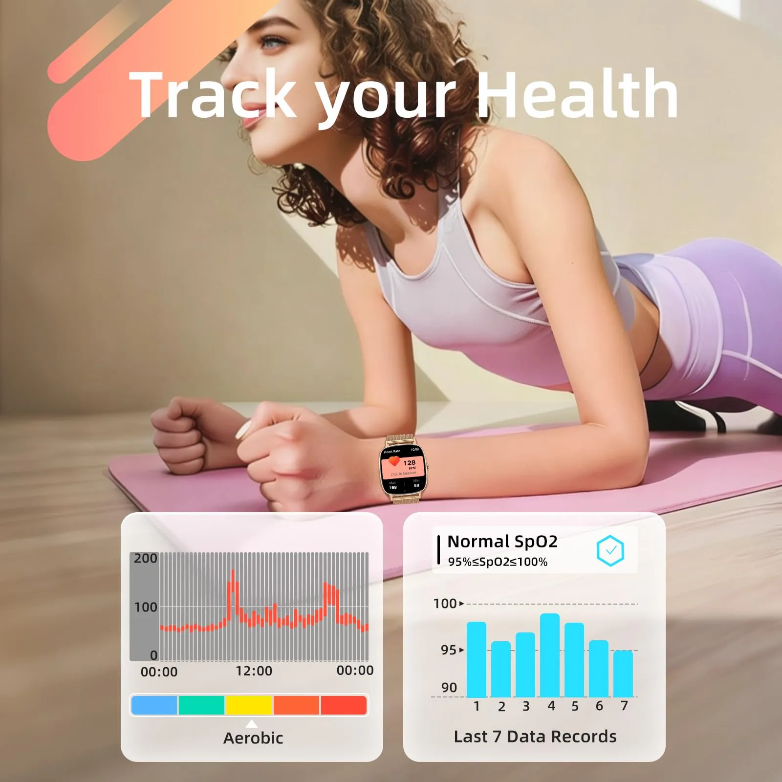 coioc P122 Smartwatch Donna, Schermo HD 1.85'', Chiamate Bluetooth, Fitness Tracker Frequenza Cardiaca, Sonno, SpO2, 120+ Modalità Sportive, IP68, 2 Cinturini, Dorato - immagine 2