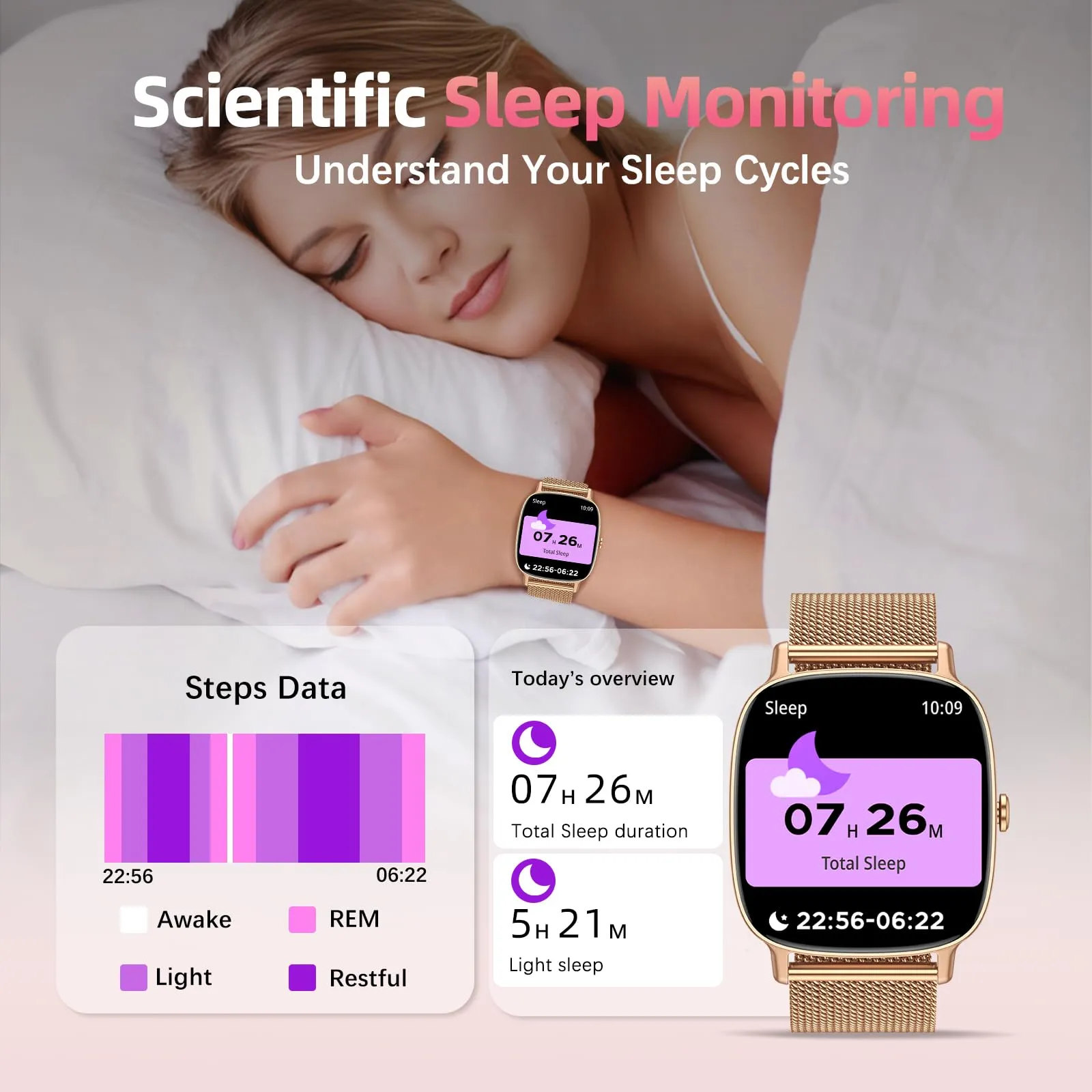 coioc P122 Smartwatch Donna, Schermo HD 1.85'', Chiamate Bluetooth, Fitness Tracker Frequenza Cardiaca, Sonno, SpO2, 120+ Modalità Sportive, IP68, 2 Cinturini, Dorato - immagine 3
