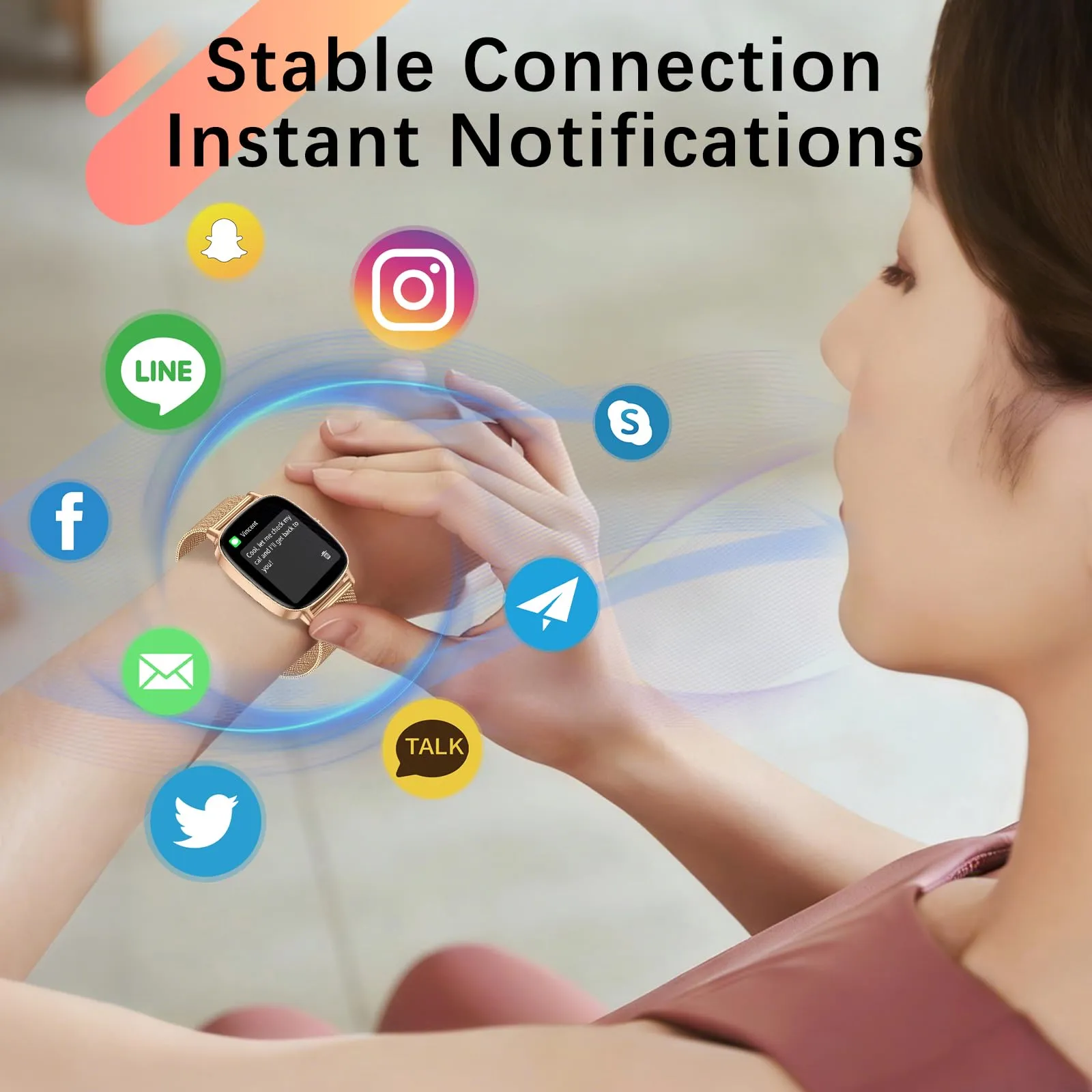 coioc P122 Smartwatch Donna, Schermo HD 1.85'', Chiamate Bluetooth, Fitness Tracker Frequenza Cardiaca, Sonno, SpO2, 120+ Modalità Sportive, IP68, 2 Cinturini, Dorato - immagine 5