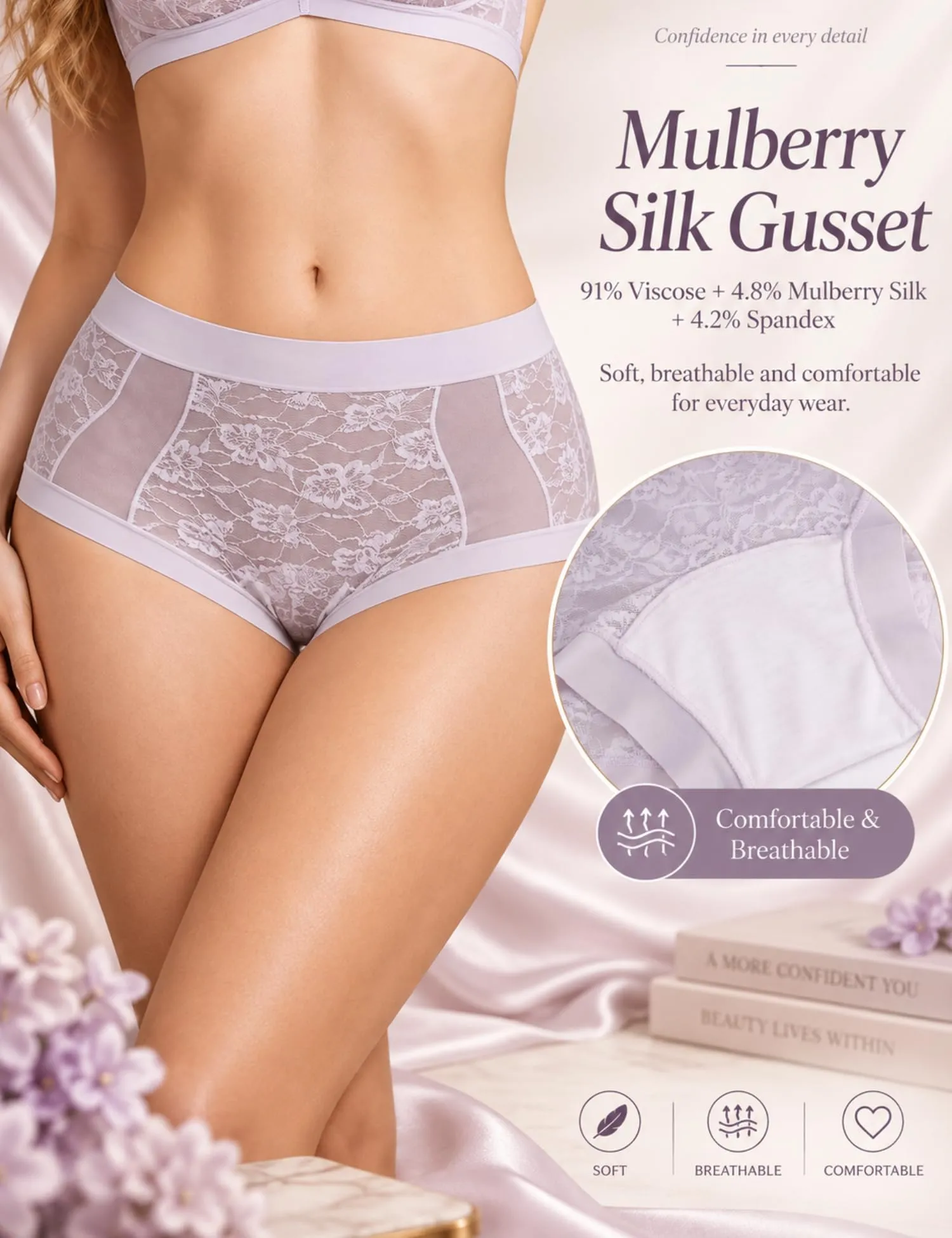 ohmydear Mutandine da donna a vita alta, viola, L - immagine 2