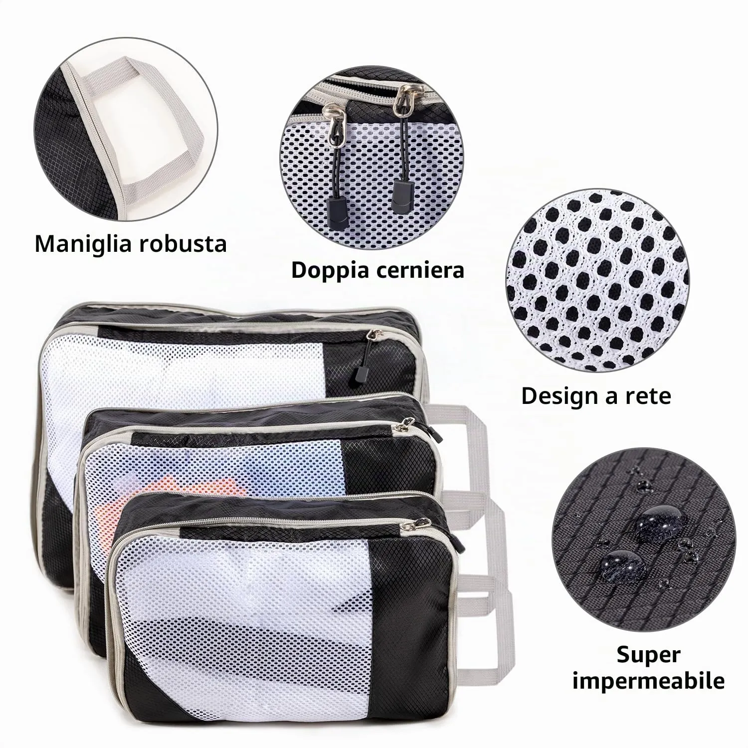 BillyBath Organizer Valigia Salvaspazio, Impermeabile, Nero, 3 Pezzi - immagine 2
