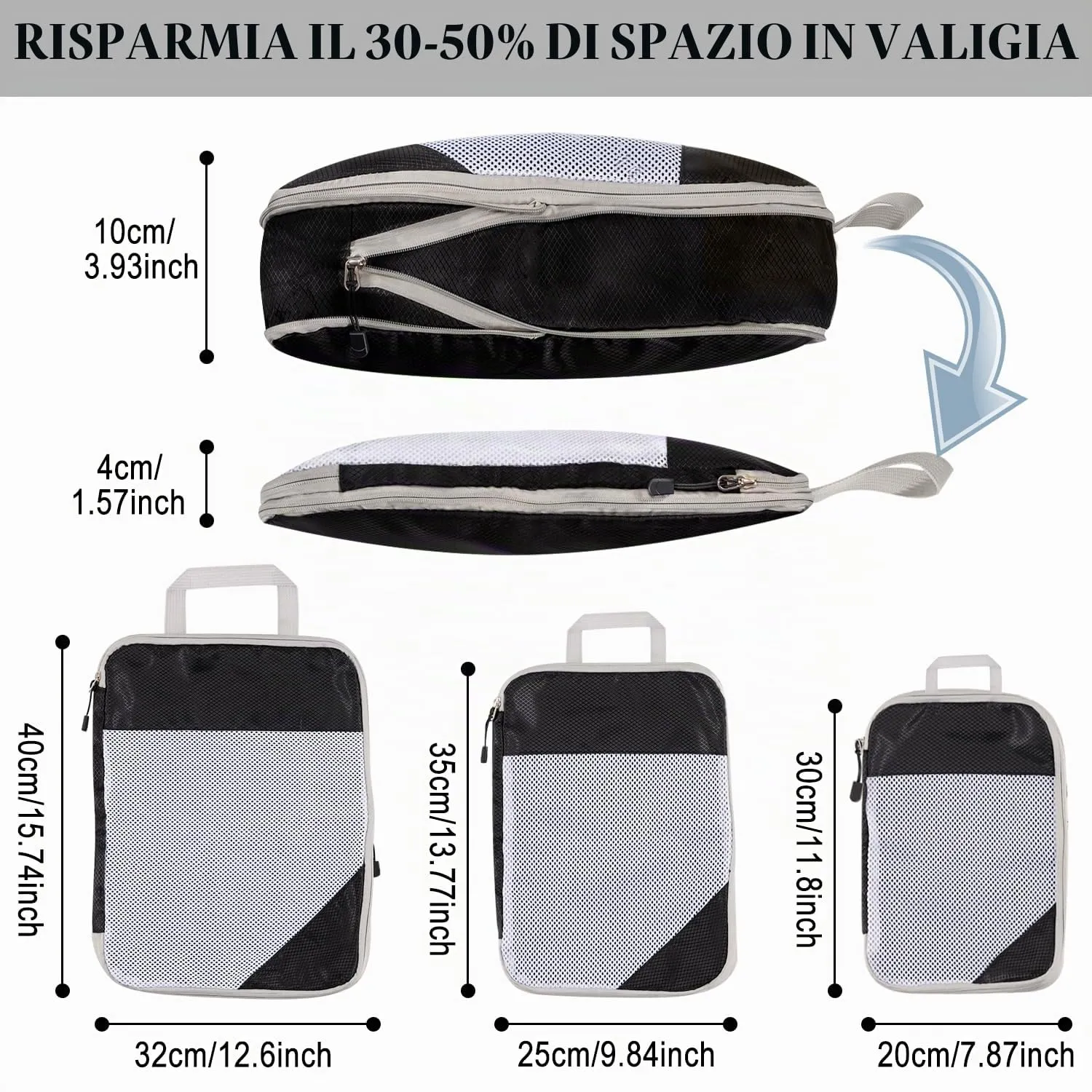 BillyBath Organizer Valigia Salvaspazio, Impermeabile, Nero, 3 Pezzi - immagine 3