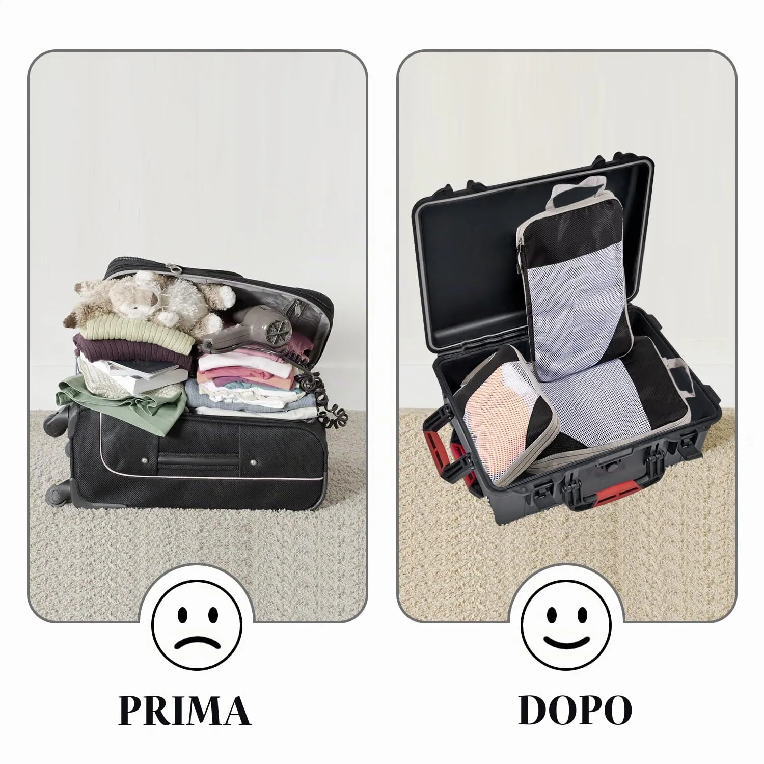 BillyBath Organizer Valigia Salvaspazio, Impermeabile, Nero, 3 Pezzi - immagine 5