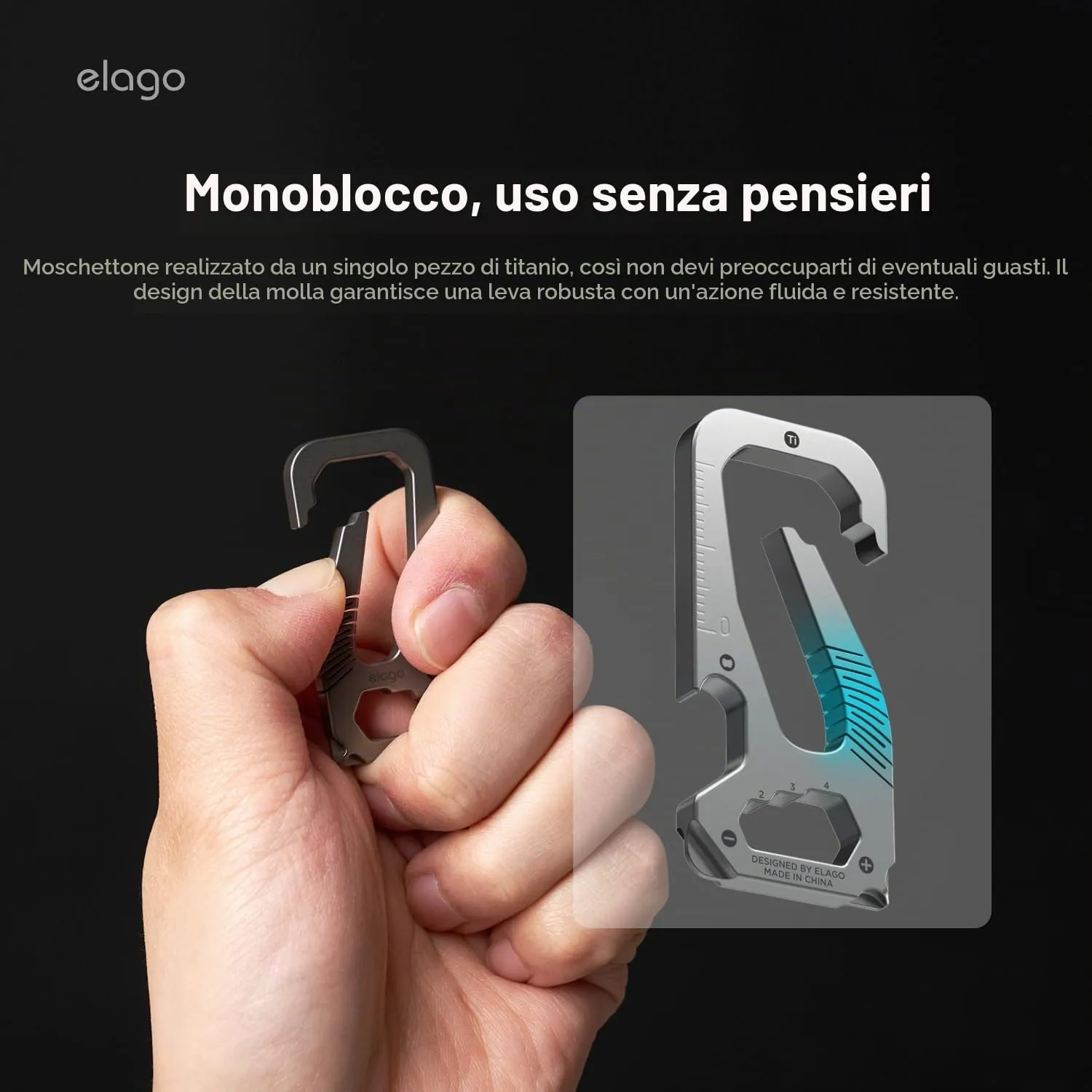 elago Moschettone Portachiavi in Titanio EDC Multifunzionale - immagine 2