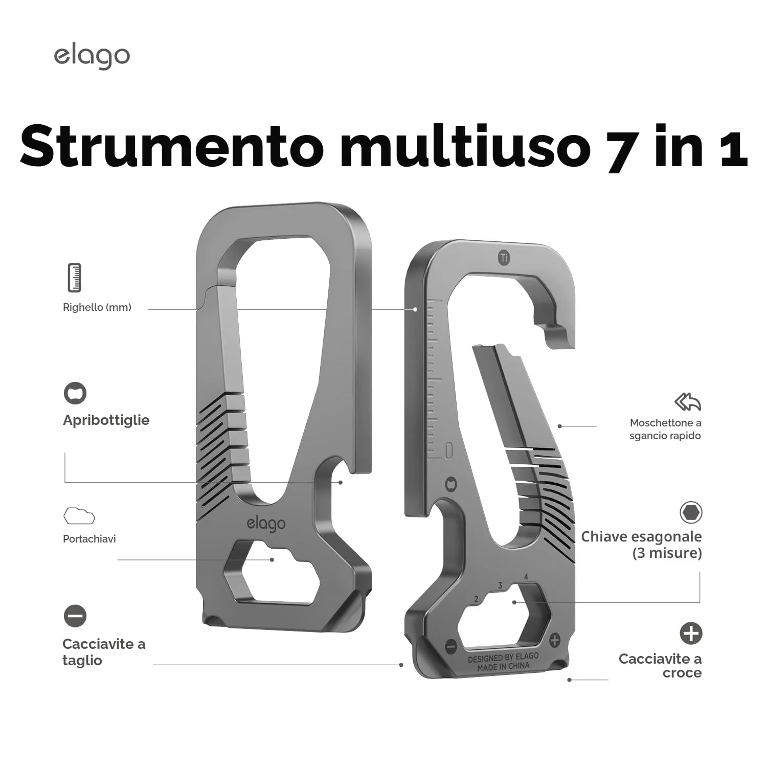 elago Moschettone Portachiavi in Titanio EDC Multifunzionale - immagine 3