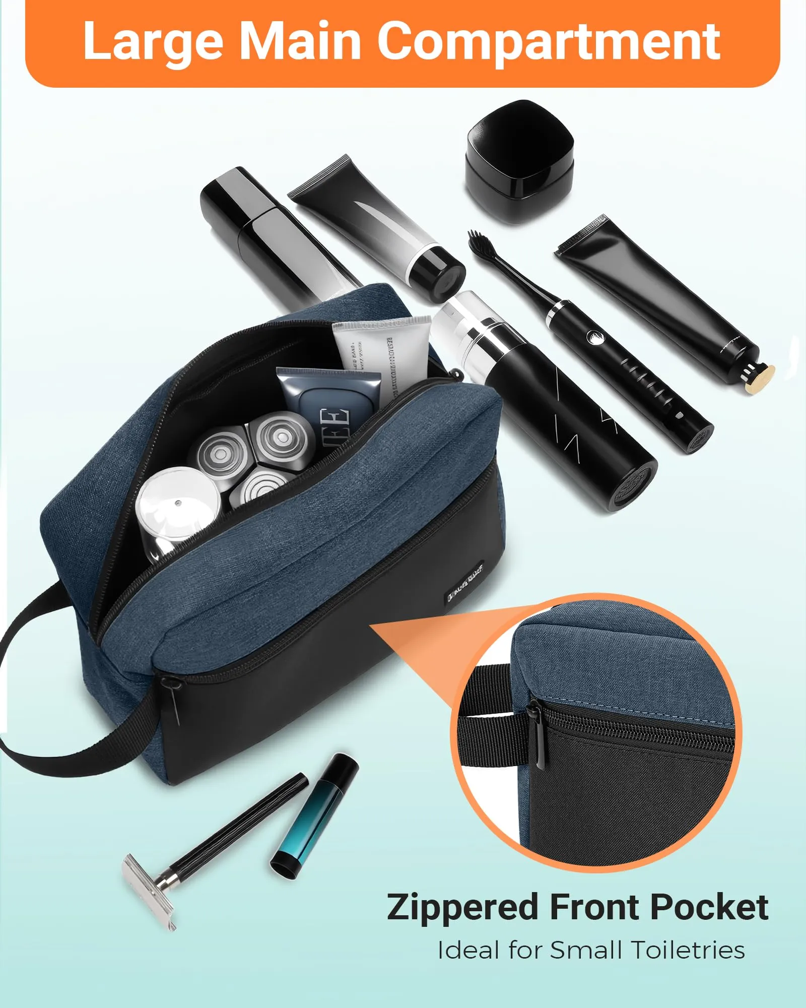 Elviros Travel Beauty Case da Viaggio, Tessuto Oxford 300D, Nero&blu - immagine 3