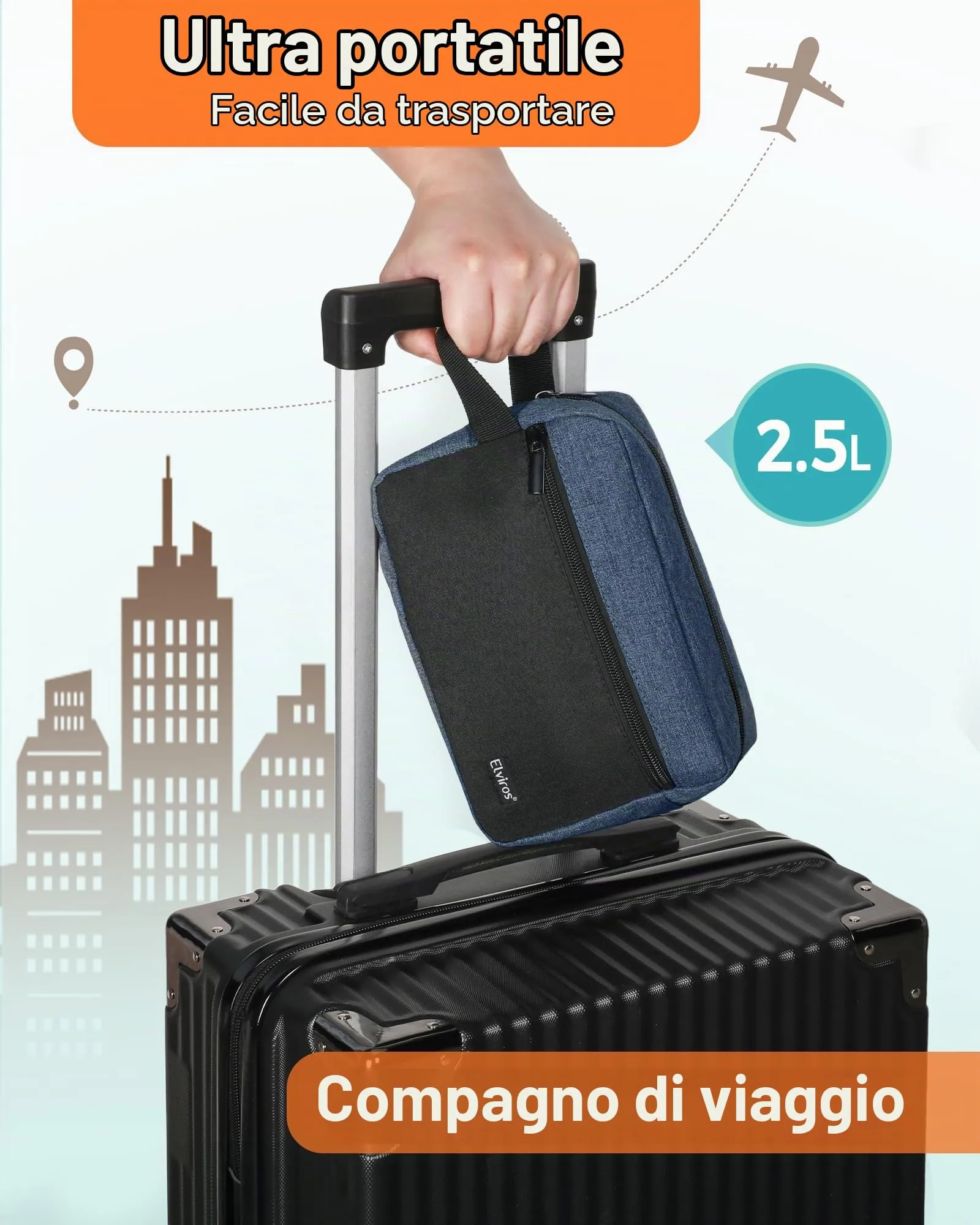 Elviros Travel Beauty Case da Viaggio, Tessuto Oxford 300D, Nero&blu - immagine 6