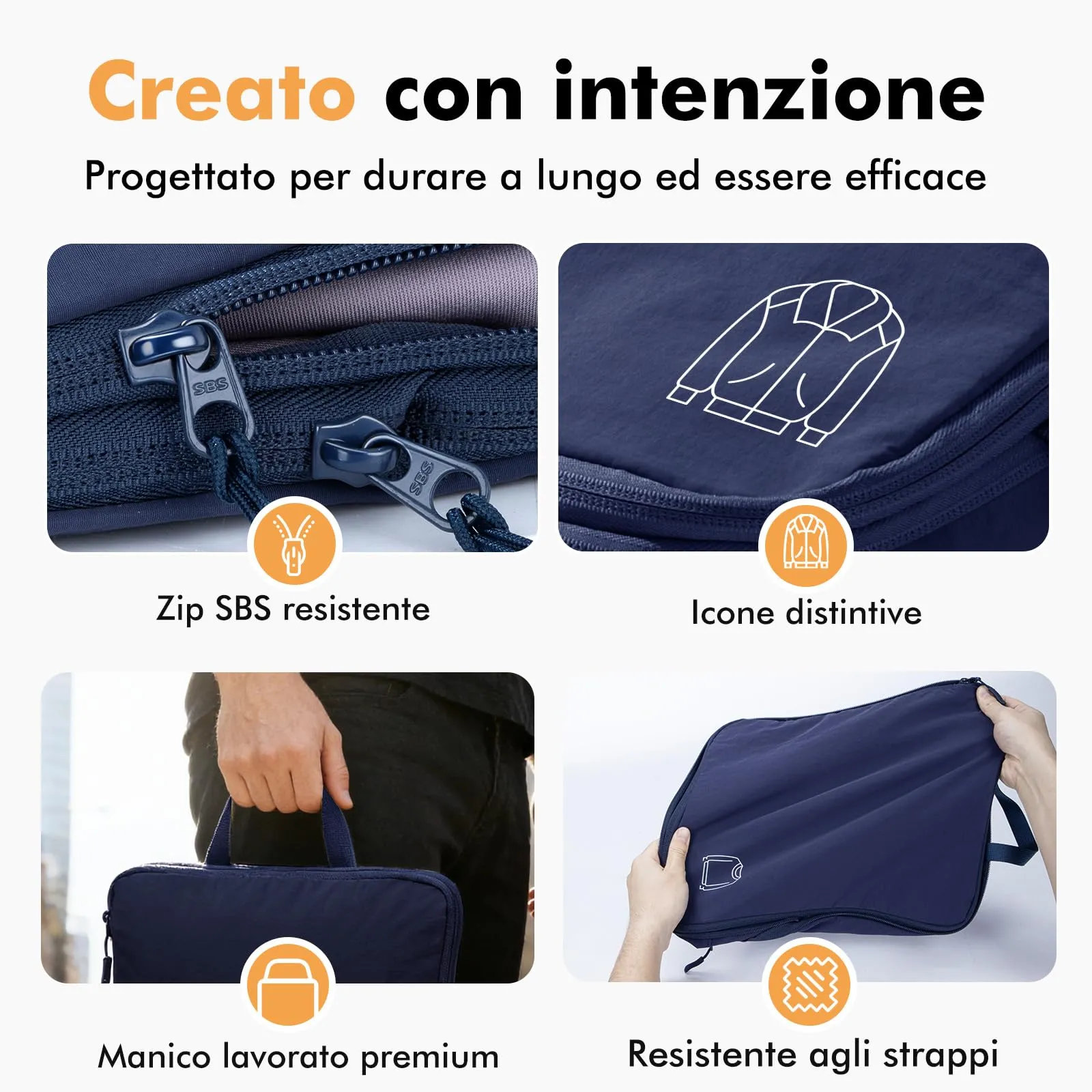 Samfolk Packing Cubes Compression Set, Nylon Organizer Valigie, 5 Set, Blu Navy - immagine 4