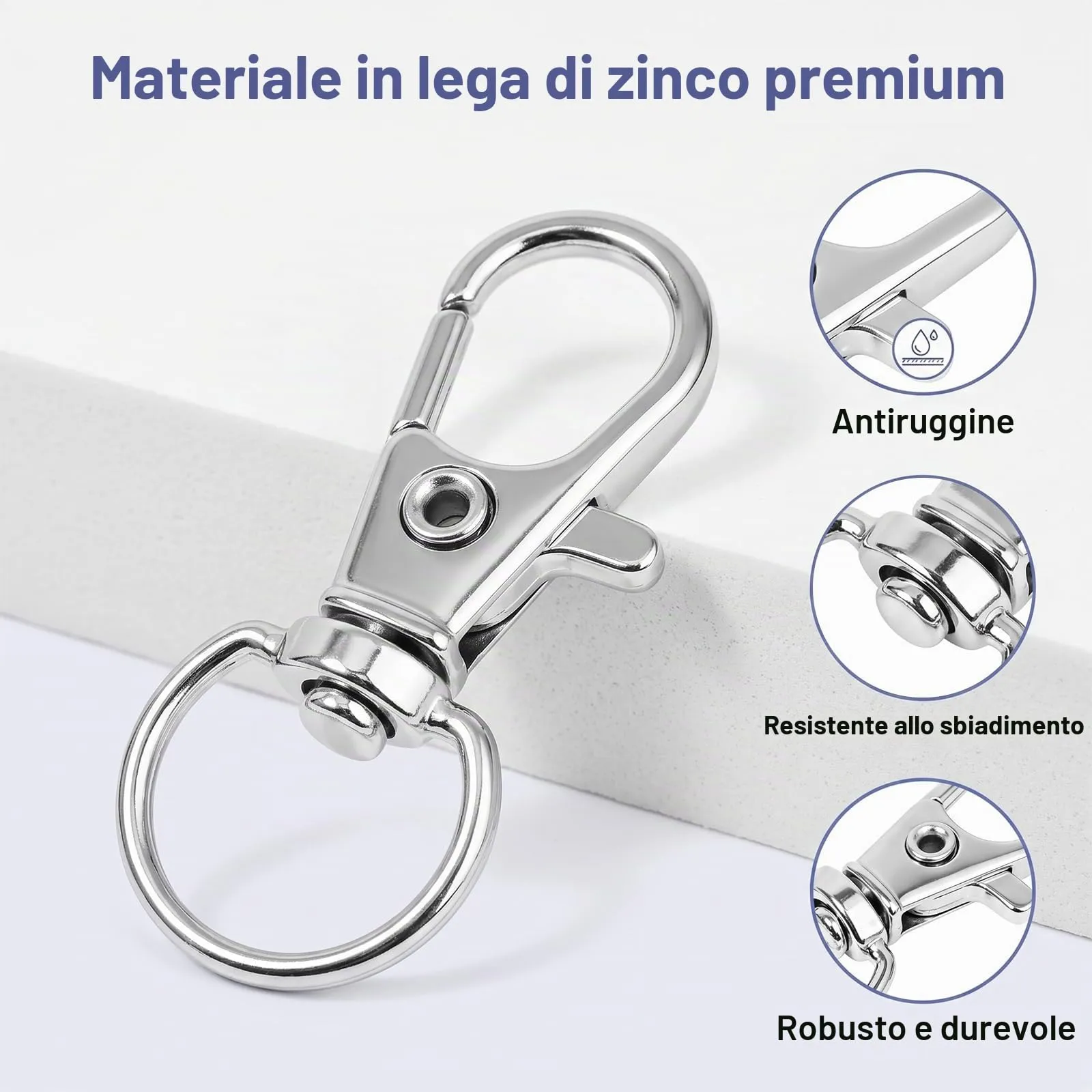 AiQInu Set 100 Pezzi Moschettone Portachiavi Staccabile, 50 Anelli Portachiavi e 50 Moschettoni Girevole - immagine 3
