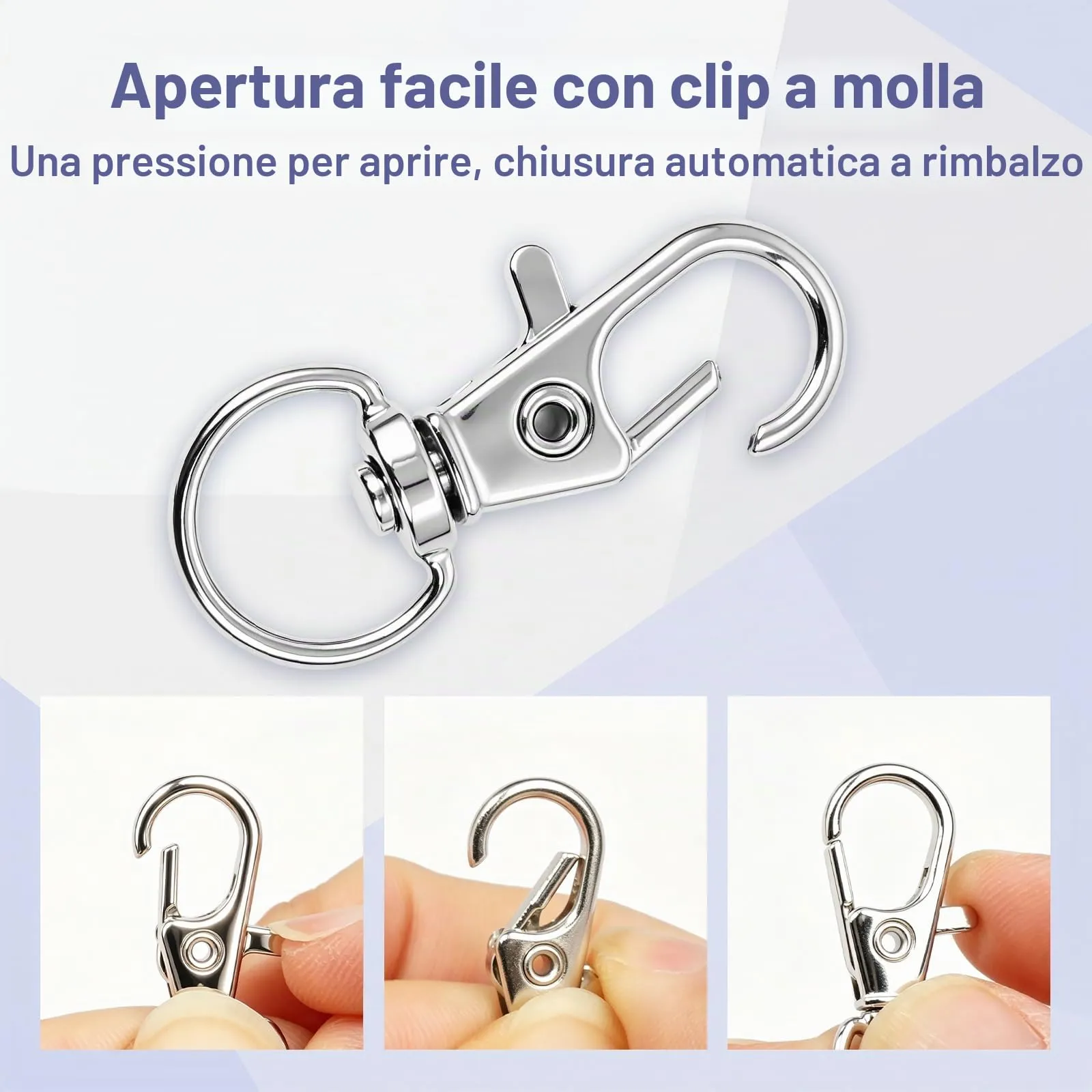 AiQInu Set 100 Pezzi Moschettone Portachiavi Staccabile, 50 Anelli Portachiavi e 50 Moschettoni Girevole - immagine 5
