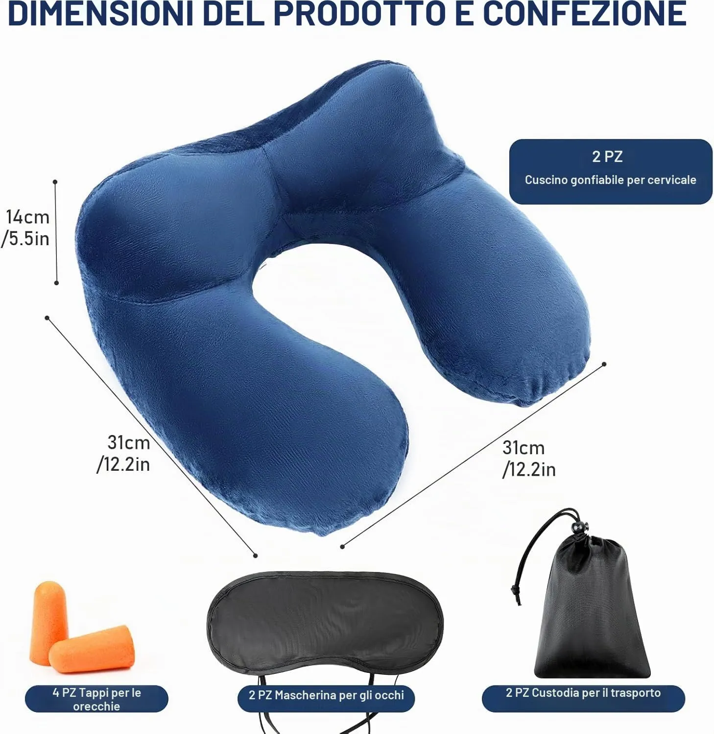 ROTKUSZ Cuscino da Viaggio Gonfiabile con Mascherine e Tappi per le Orecchie, Set da 2 Pezzi - immagine 5