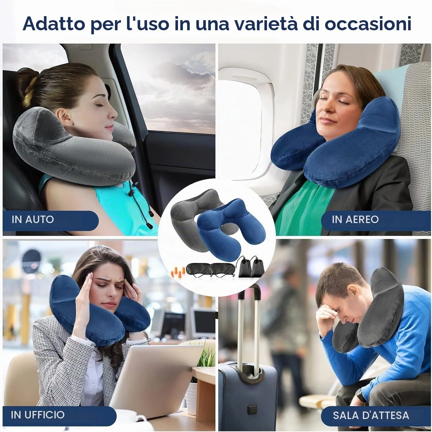 ROTKUSZ Cuscino da Viaggio Gonfiabile con Mascherine e Tappi per le Orecchie, Set da 2 Pezzi - immagine 7