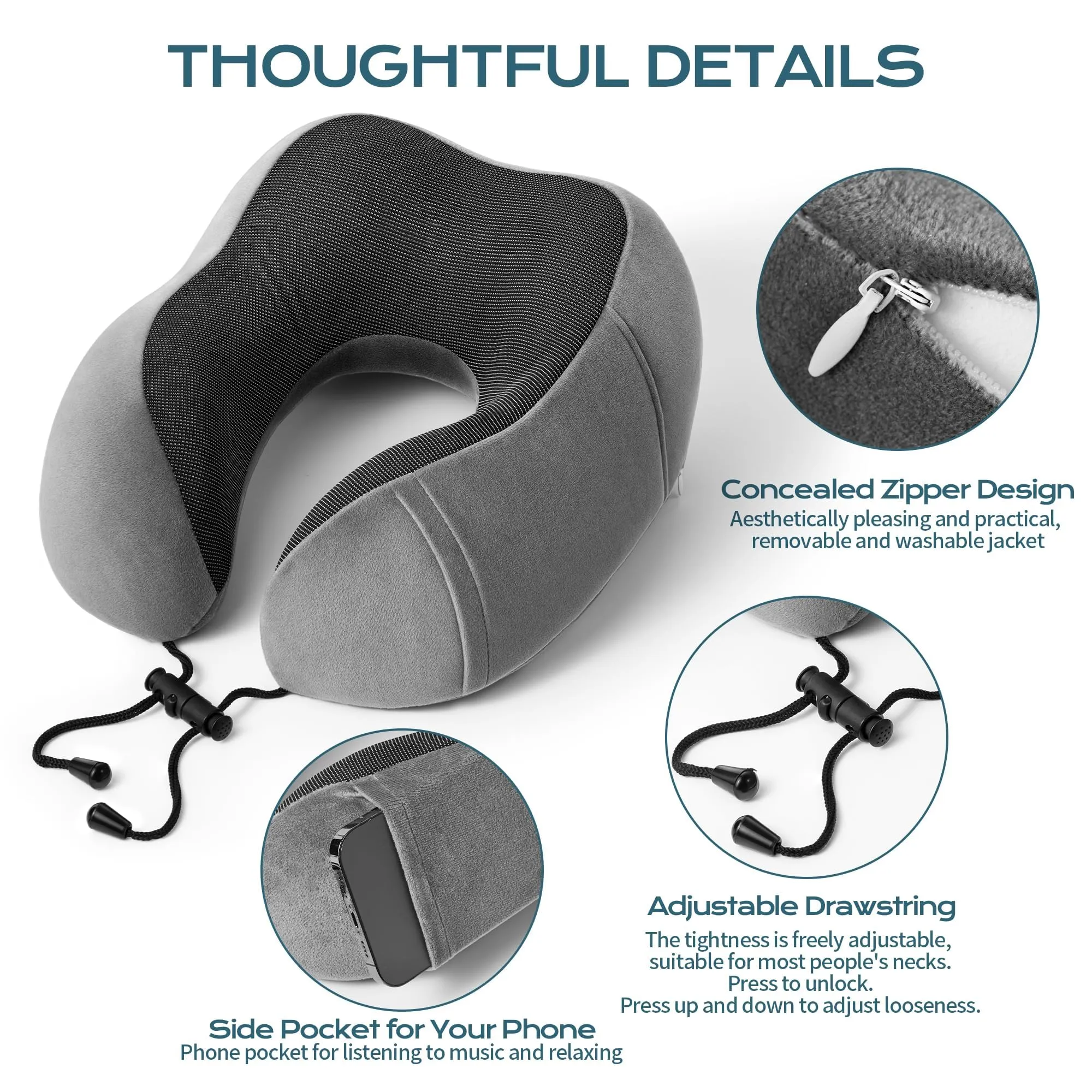 BAVATEE Cuscino da Viaggio per Collo in Memory Foam con Borsa per Trasporto, Mascherina per Dormire e Tappi Auricolari - immagine 4