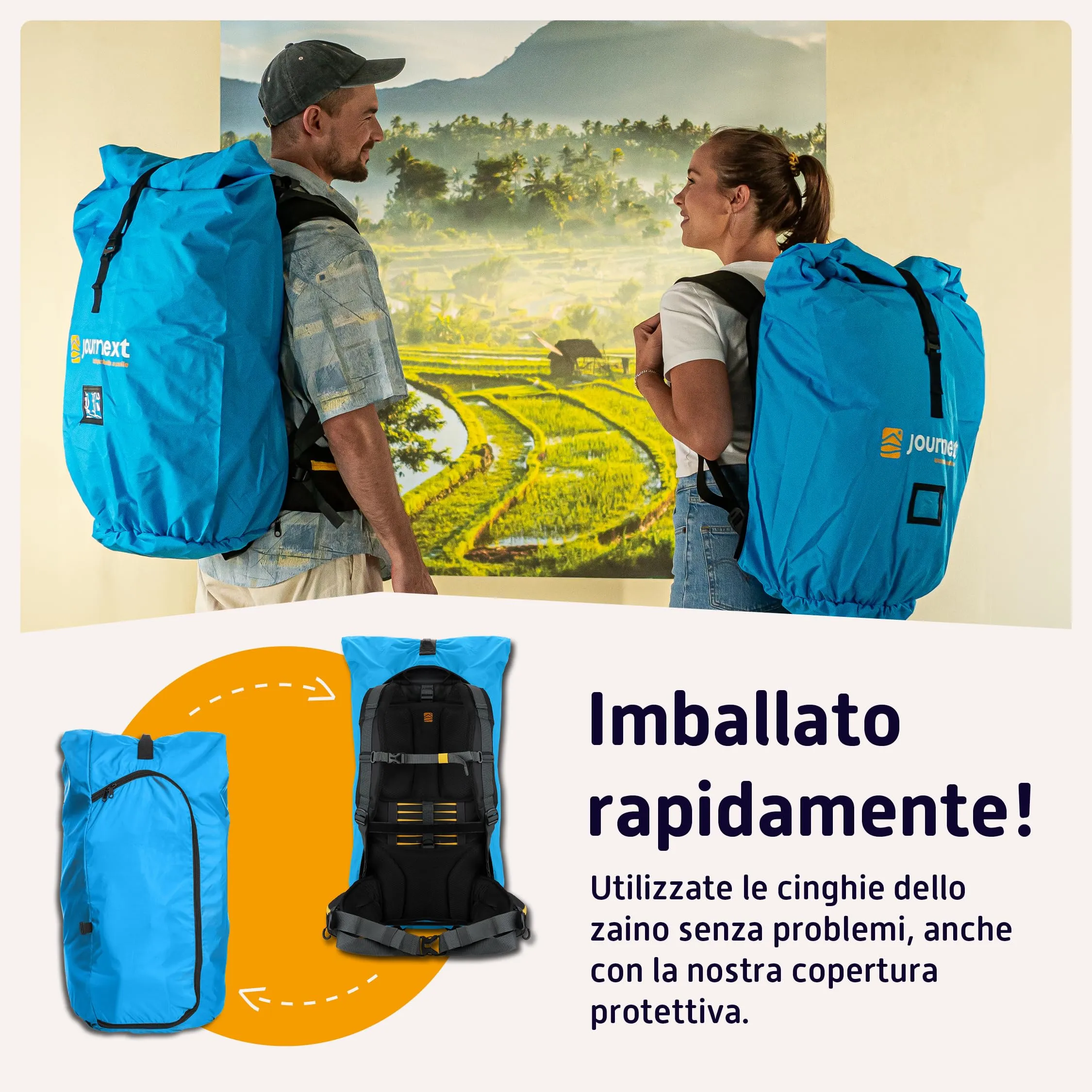 Journext 2 in 1 Copertura per lo Zaino e Copertura Antipioggia, M (up to 55L), Pacific Blue - immagine 3