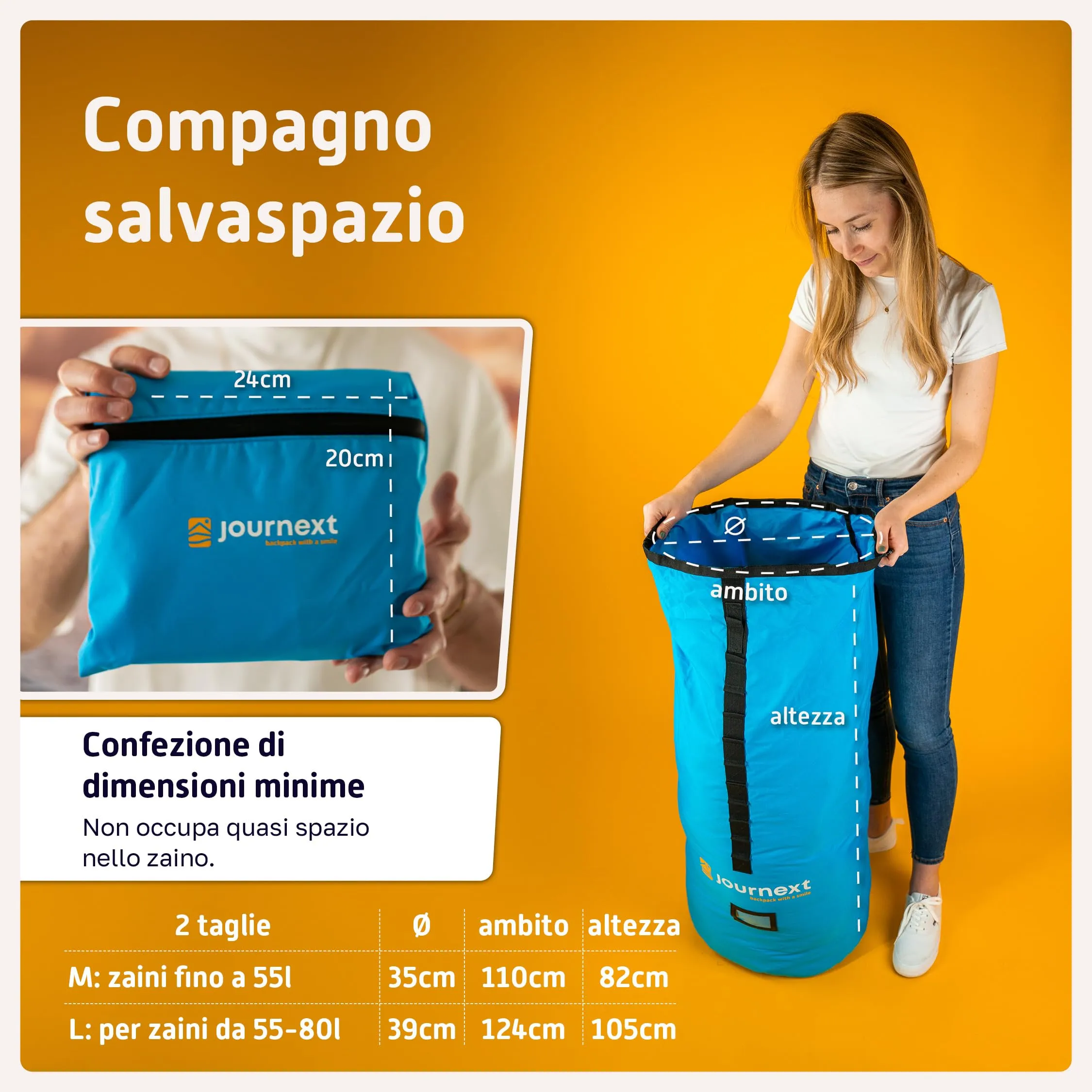 Journext 2 in 1 Copertura per lo Zaino e Copertura Antipioggia, M (up to 55L), Pacific Blue - immagine 4