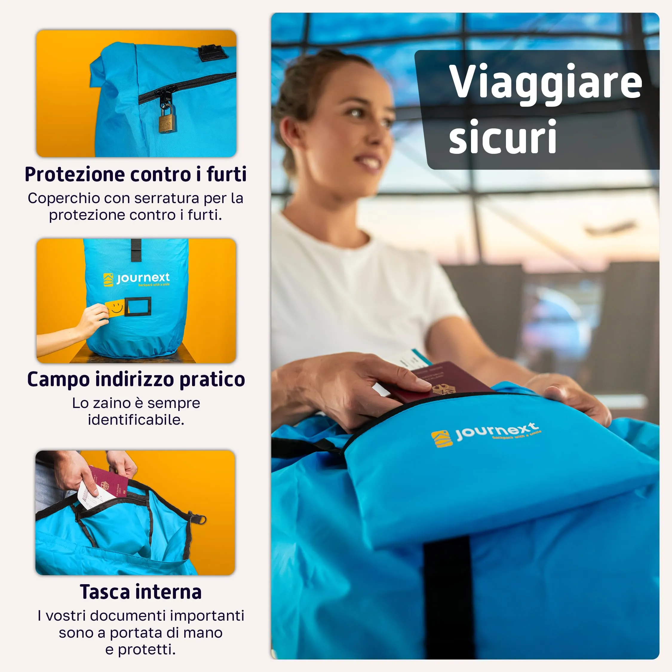Journext 2 in 1 Copertura per lo Zaino e Copertura Antipioggia, M (up to 55L), Pacific Blue - immagine 5