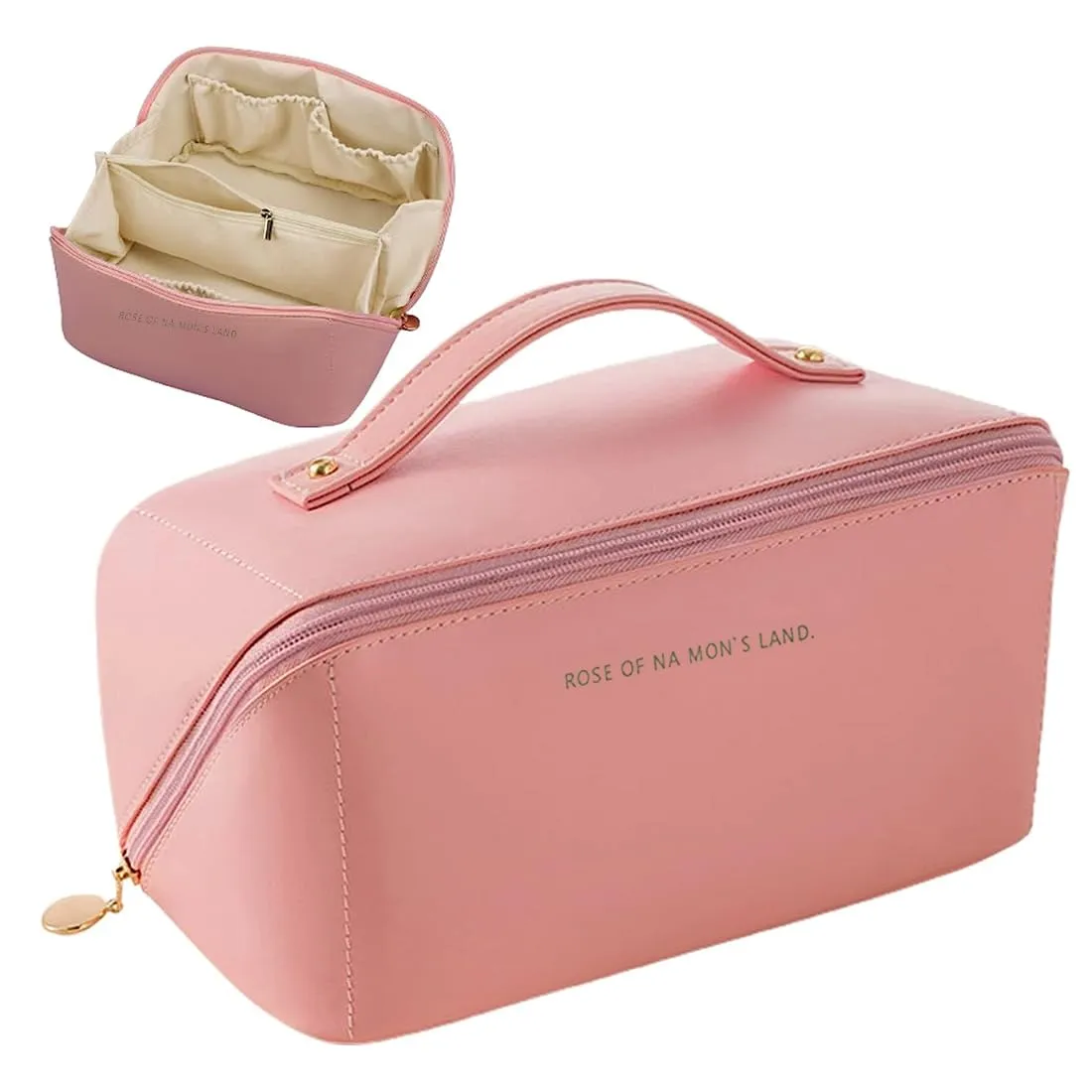 SJBAUTYO Borsa Cosmetica da Viaggio in Pelle PU Impermeabile, Rosa - immagine 1