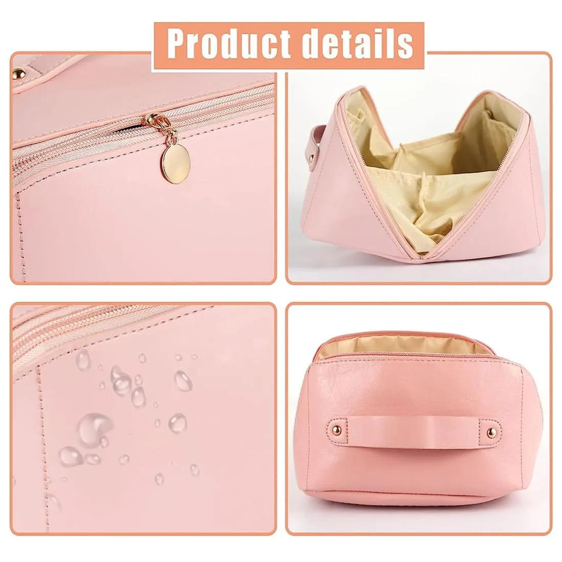 SJBAUTYO Borsa Cosmetica da Viaggio in Pelle PU Impermeabile, Rosa - immagine 4