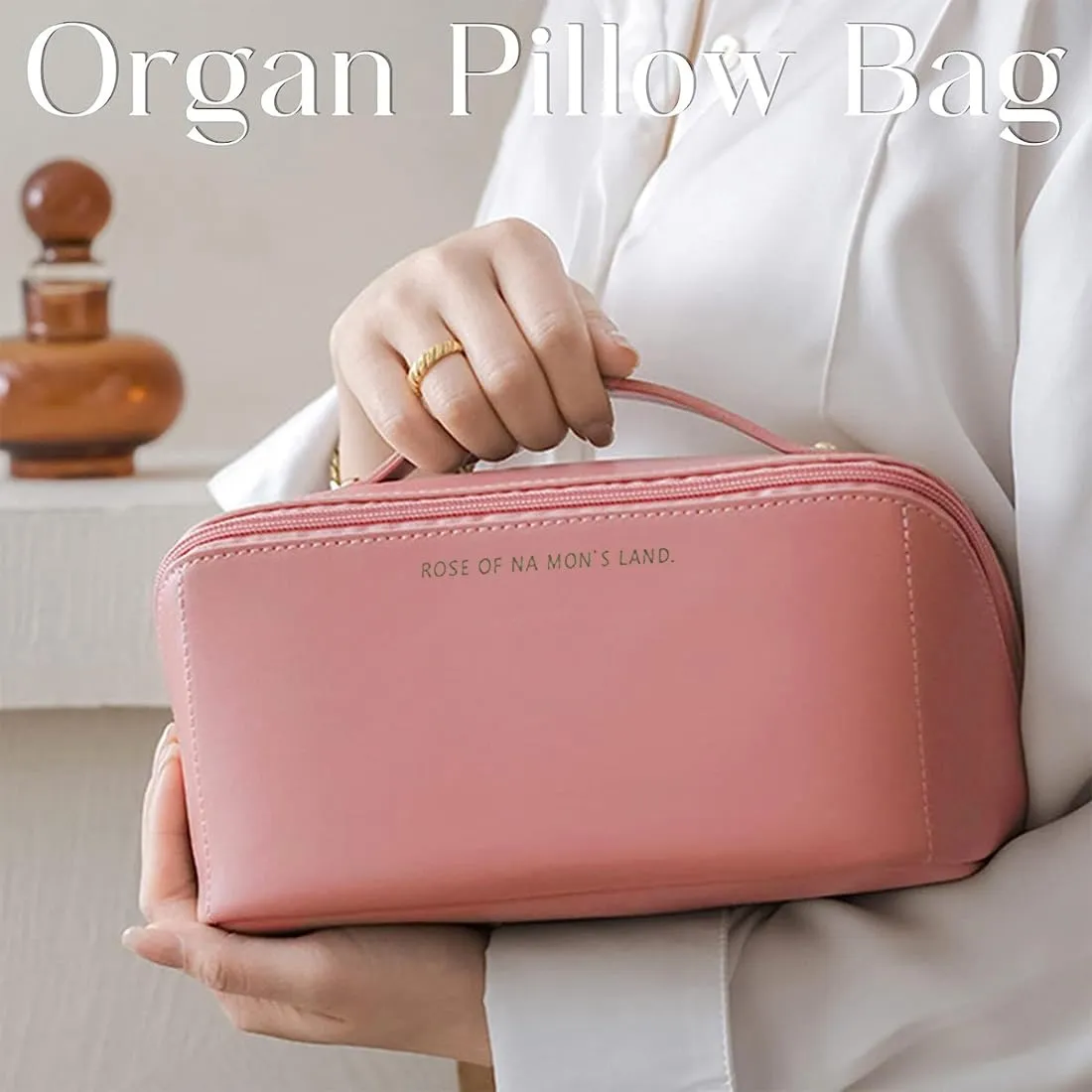 SJBAUTYO Borsa Cosmetica da Viaggio in Pelle PU Impermeabile, Rosa - immagine 6