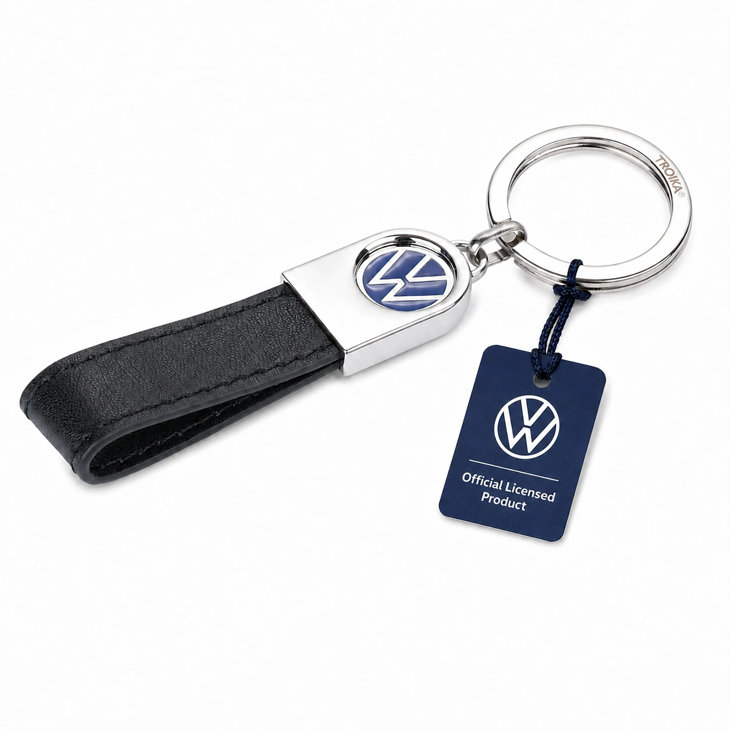 Troika Portachiavi con logo VW in pelle e metallo, Nero - immagine 1