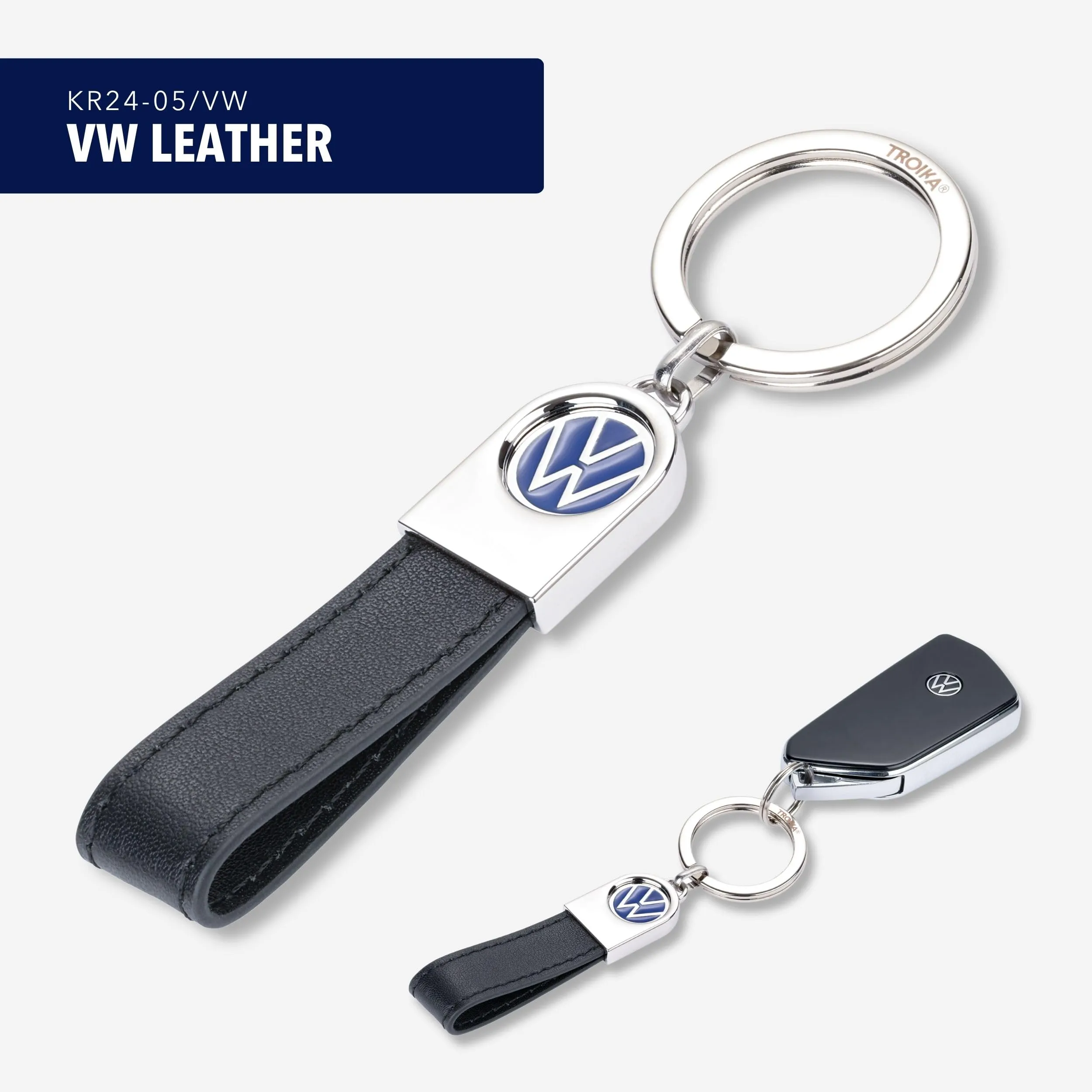 Troika Portachiavi con logo VW in pelle e metallo, Nero - immagine 2