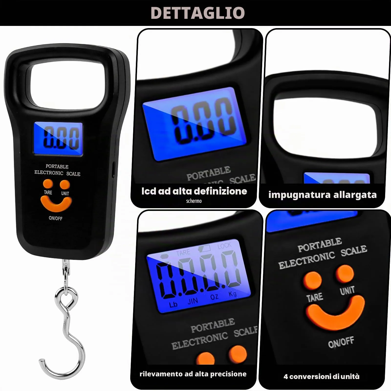 MXTIMWAN Bilancia Digitale da Appendere 50kg/110lb con Gancio in Acciaio Inox e Display LCD - immagine 3