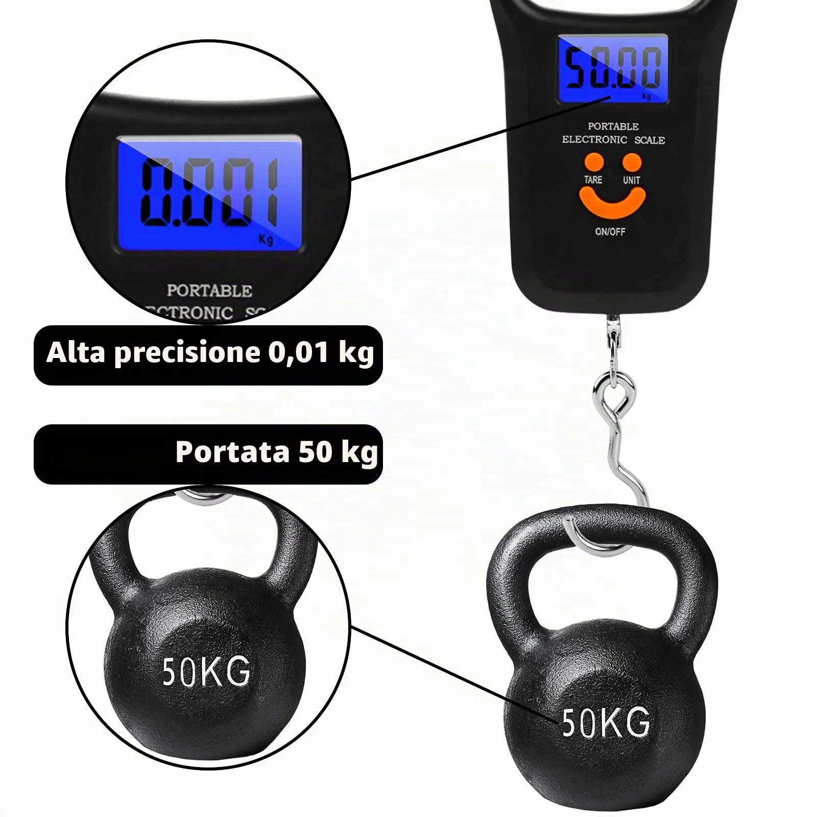 MXTIMWAN Bilancia Digitale da Appendere 50kg/110lb con Gancio in Acciaio Inox e Display LCD - immagine 5