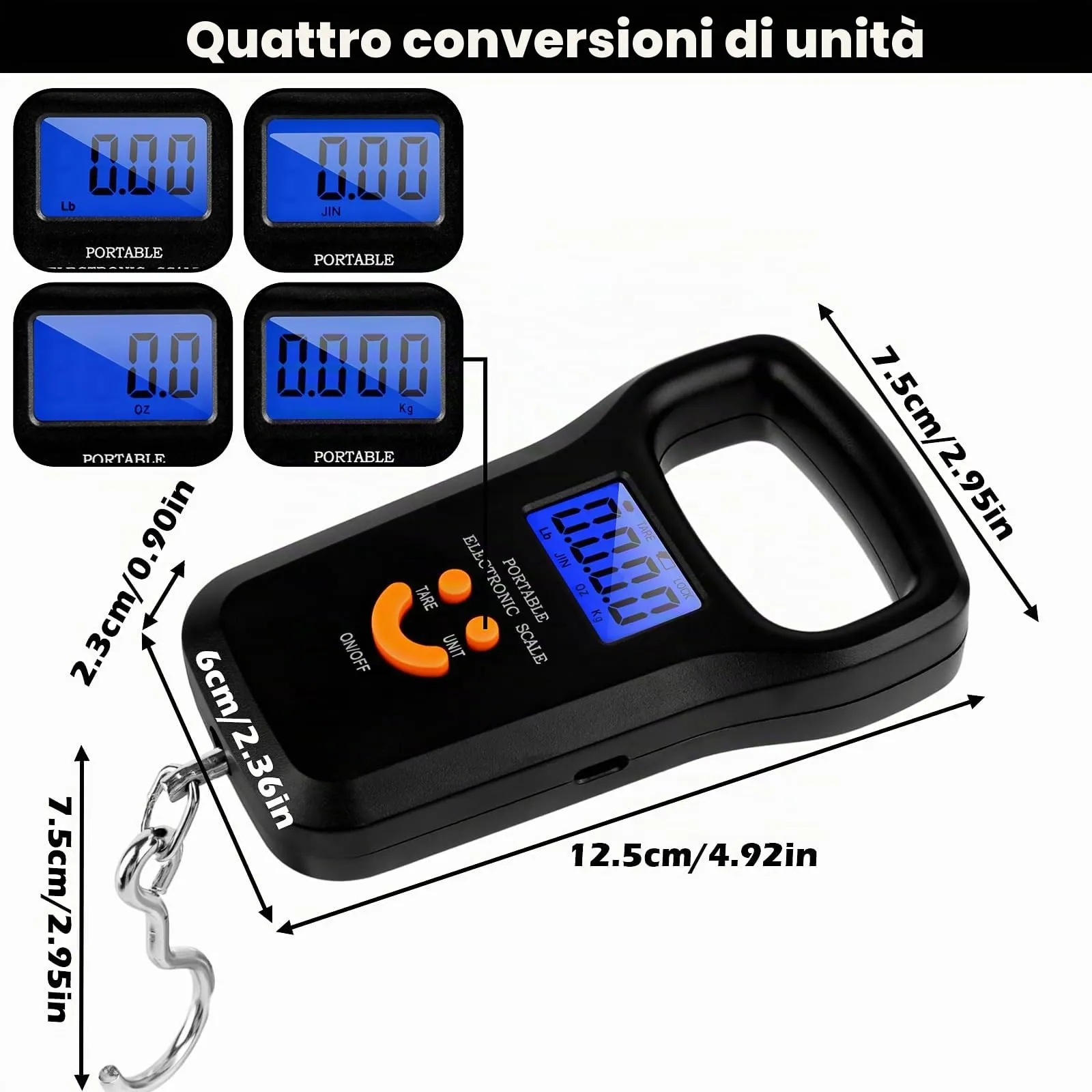 MXTIMWAN Bilancia Digitale da Appendere 50kg/110lb con Gancio in Acciaio Inox e Display LCD - immagine 6