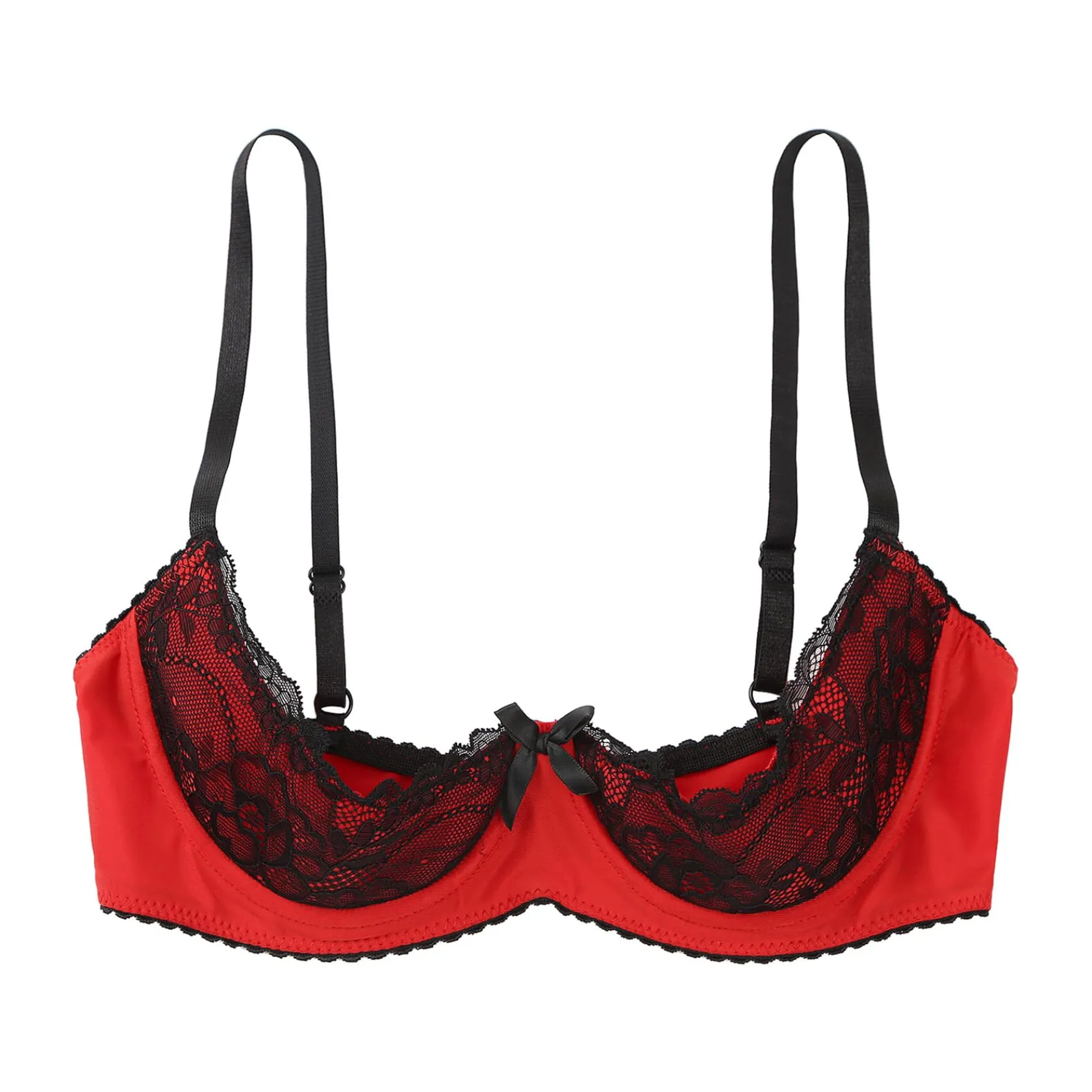 Sywiyi Reggiseno Push Up in Pizzo con Ferretto, Rosso, L - immagine 3