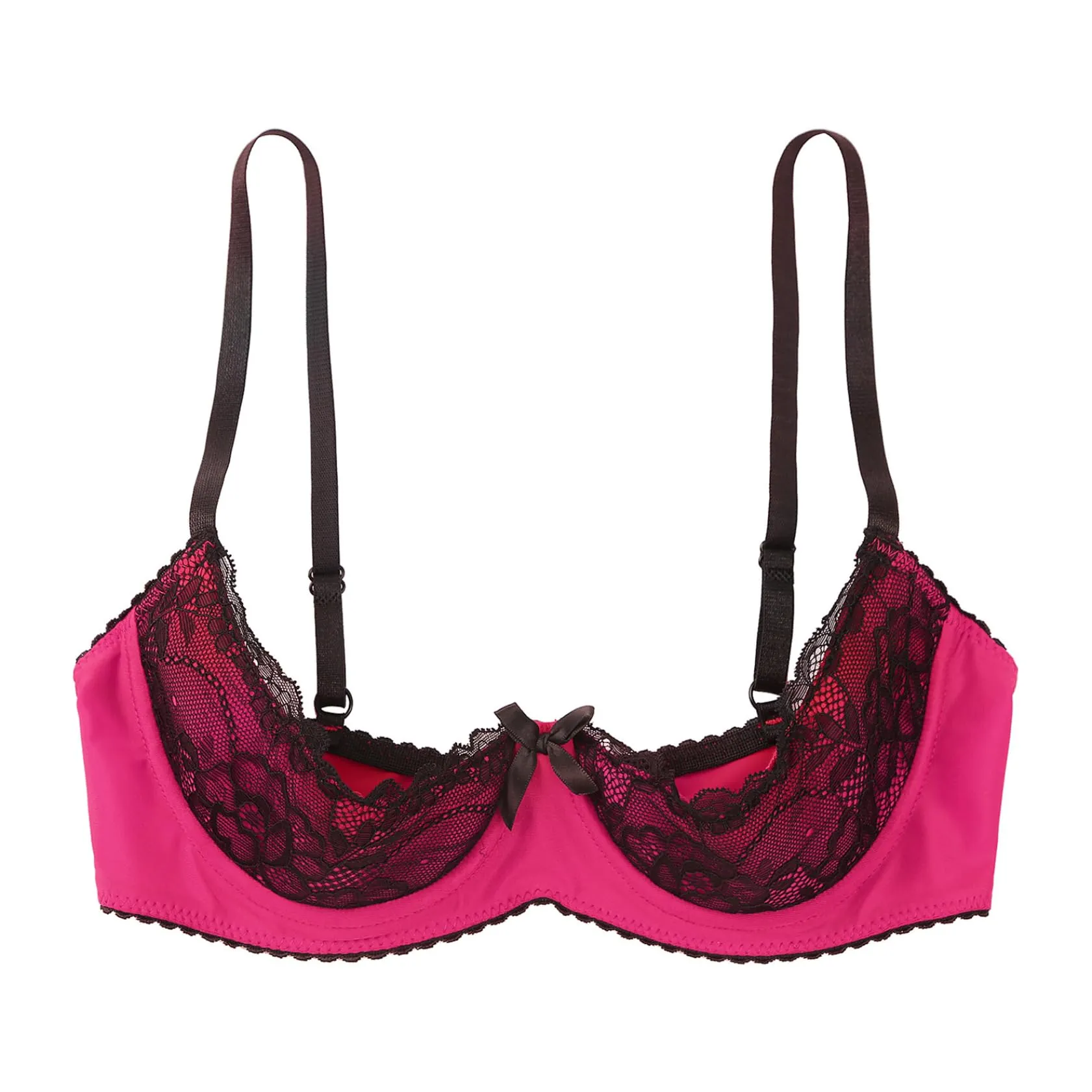 Sywiyi Reggiseno Push Up in Pizzo con Ferretto e Spalline, Rosa Acceso, L - immagine 2