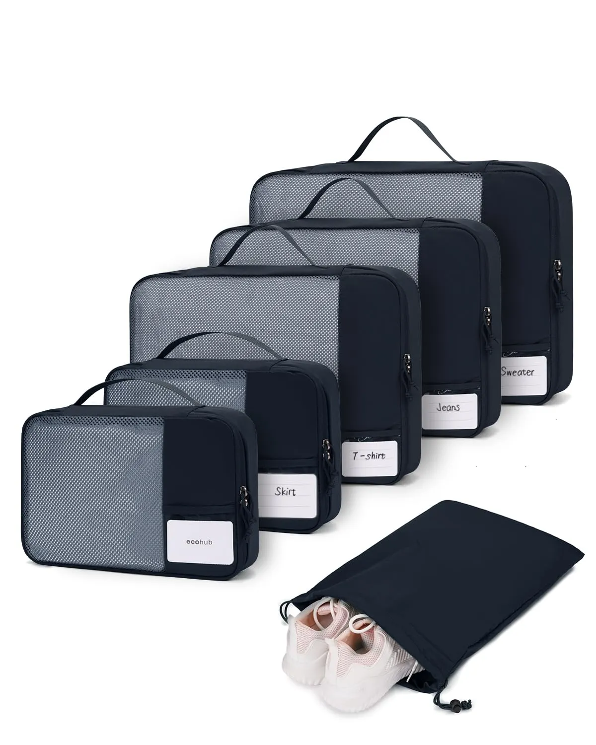 ECOHUB Organizer Valigie, Set di 6 Packing Cubes Salvaspazio con Etichette - immagine 1
