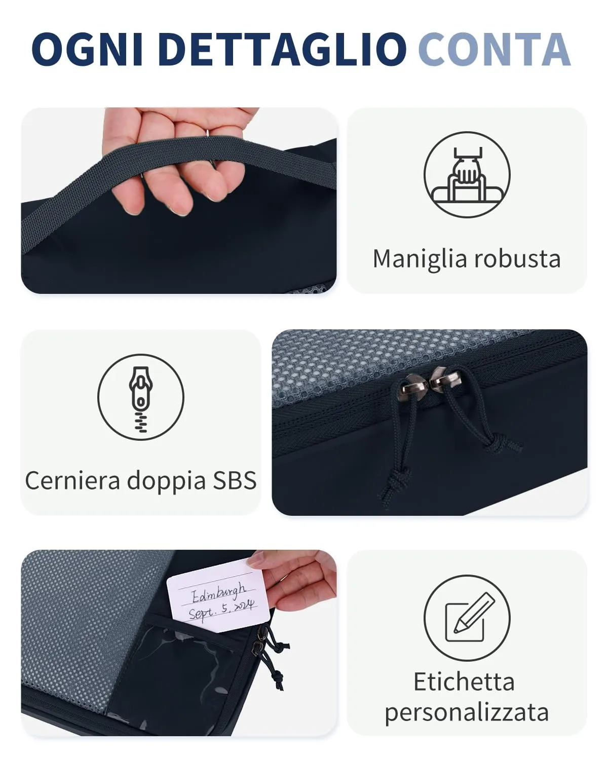 ECOHUB Organizer Valigie, Set di 6 Packing Cubes Salvaspazio con Etichette - immagine 4
