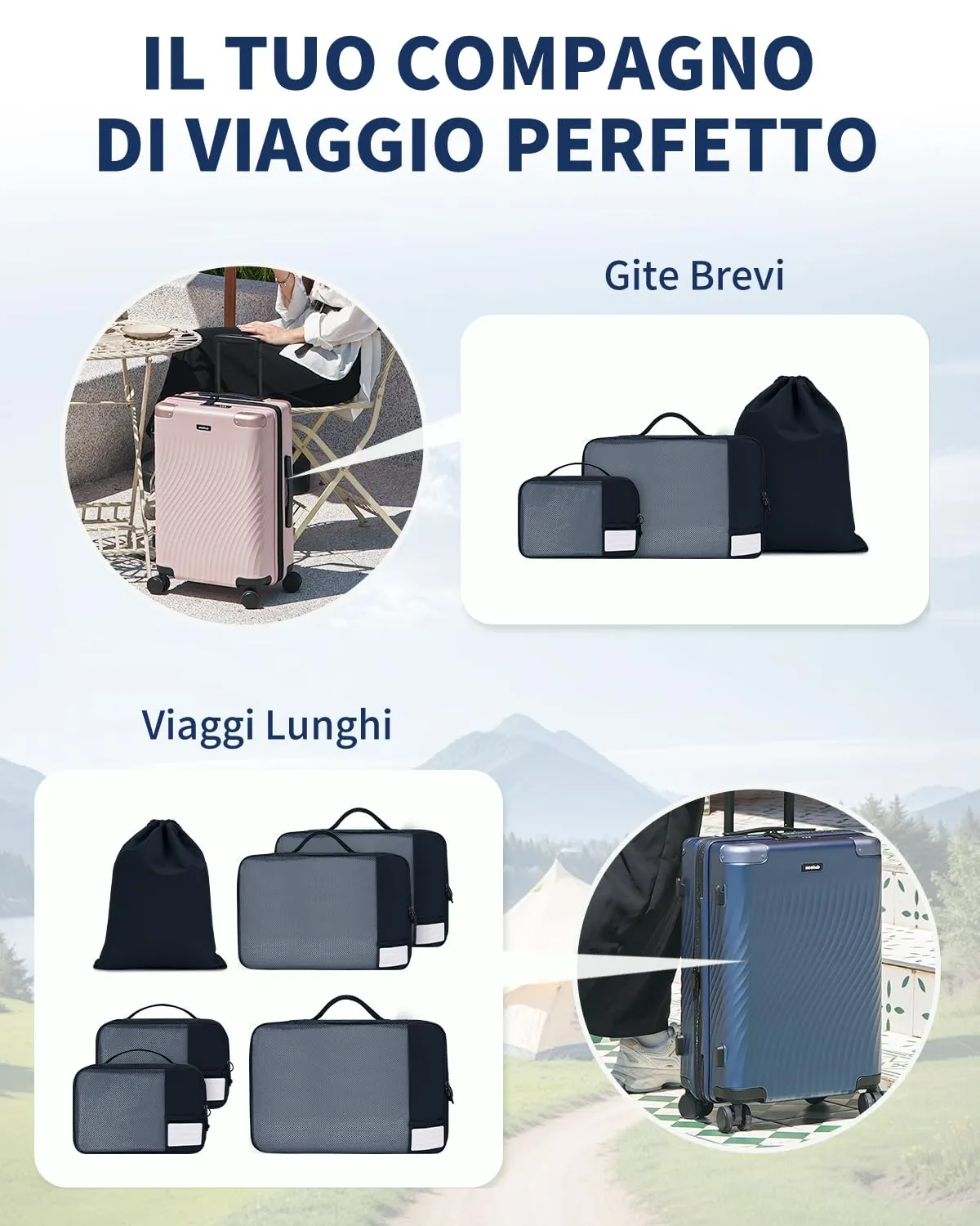 ECOHUB Organizer Valigie, Set di 6 Packing Cubes Salvaspazio con Etichette - immagine 8