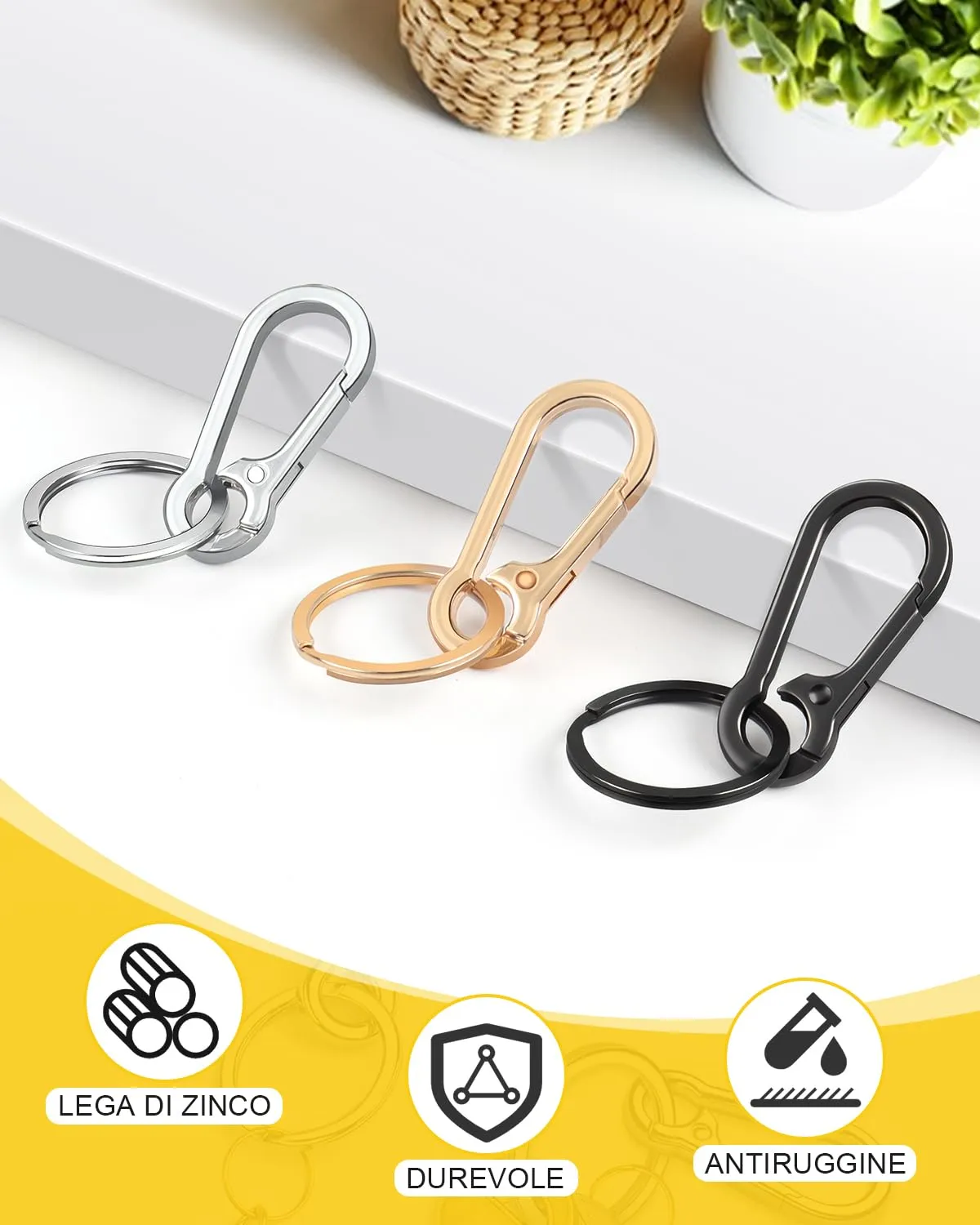 Caianwin Moschettone Portachiavi in Metallo, 3 Pezzi (Gold/Silver/Grigio) - immagine 3