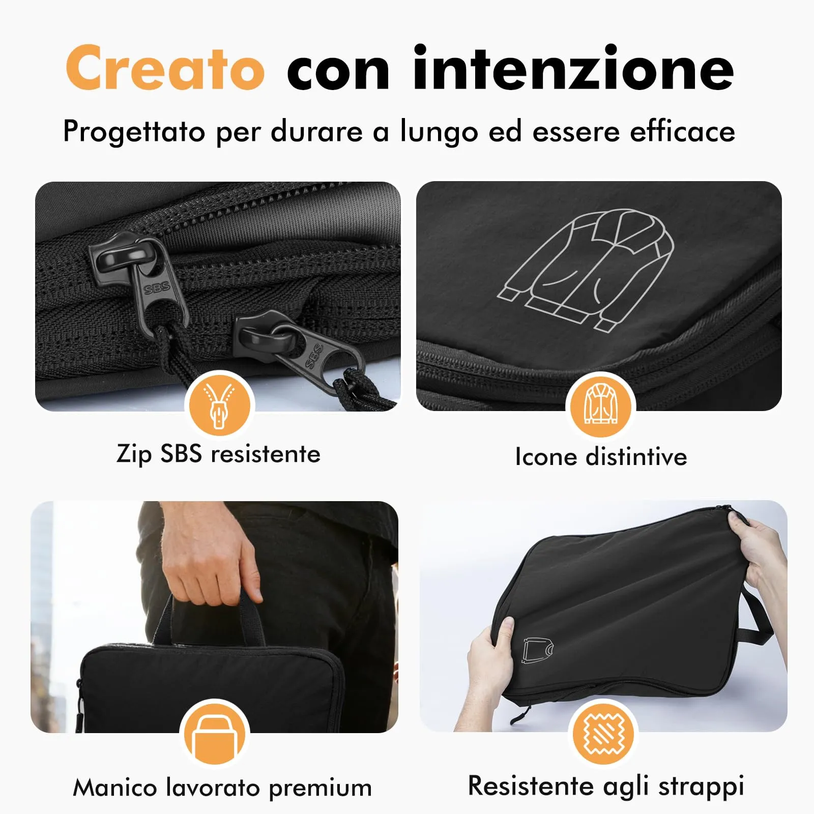 Samfolk Set Organizer per Valigie a Compressione in Nylon, 5 Pezzi, Nero - immagine 6
