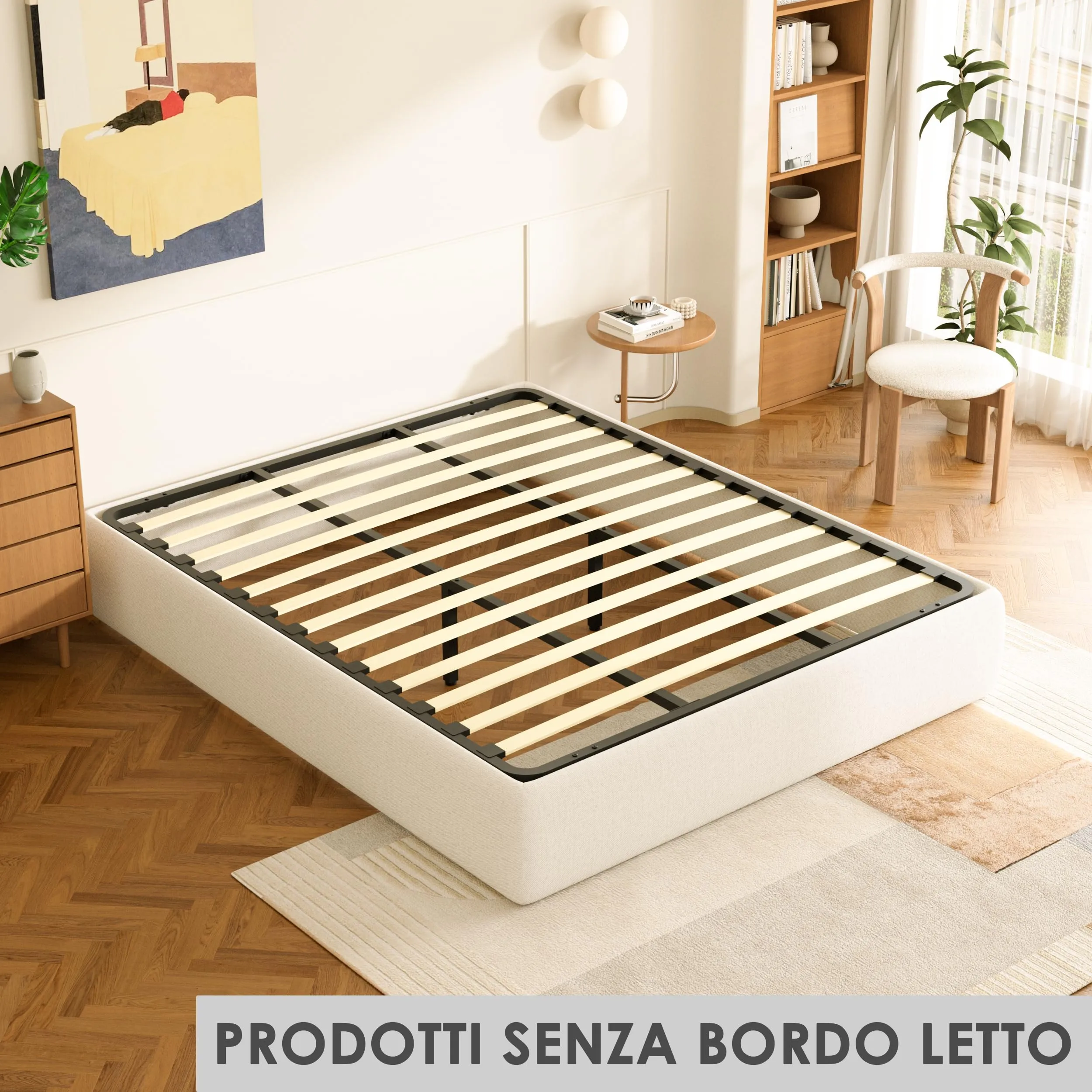 Dewinner Rete Letto Matrimoniale 160x190cm Senza Piedi con Barre in Ferro e Piede di Rinforzo Centrale - immagine 3