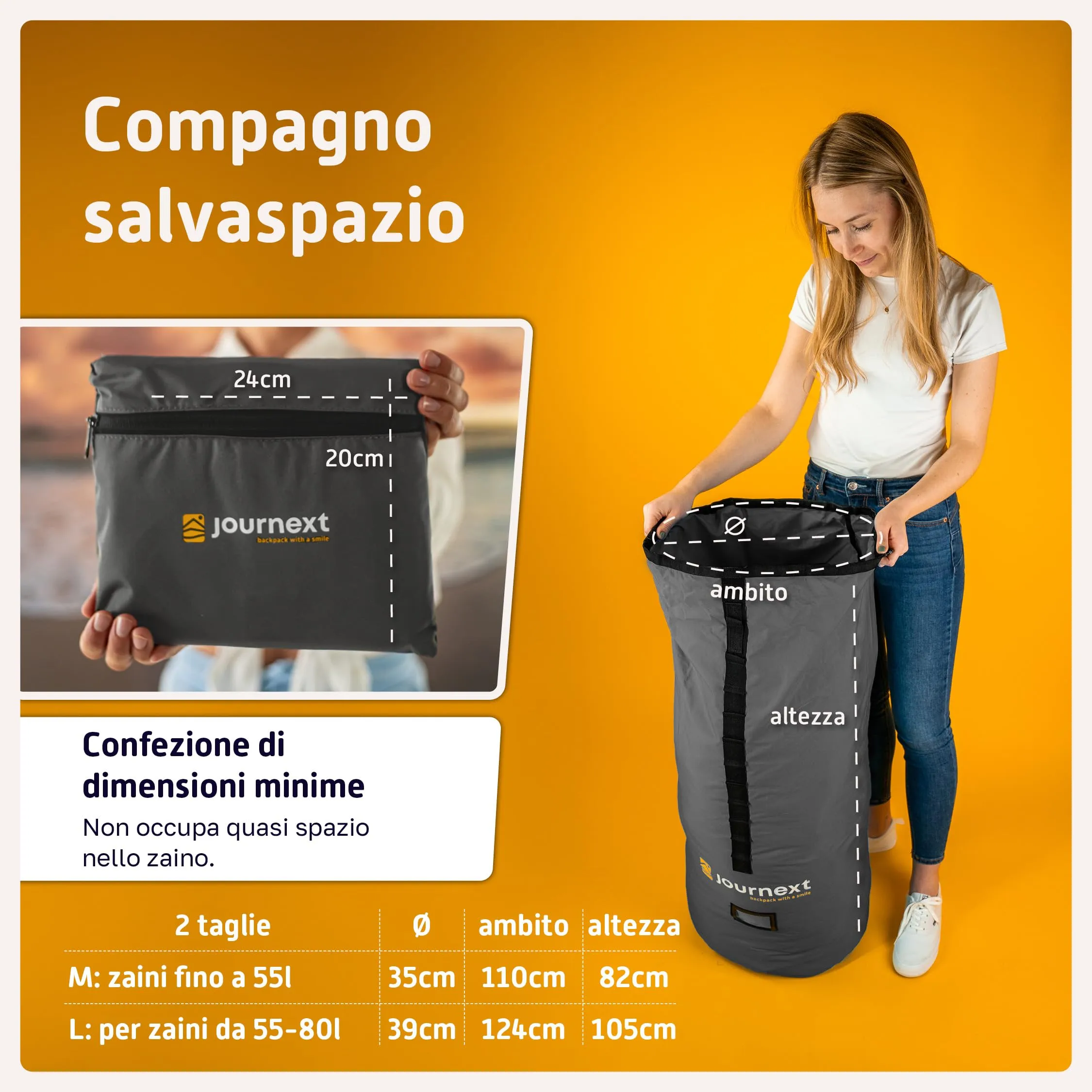 Journext Custodia protettiva 2 in 1 per zaino e antipioggia, Grigio pietra, L (55-80L) - immagine 4