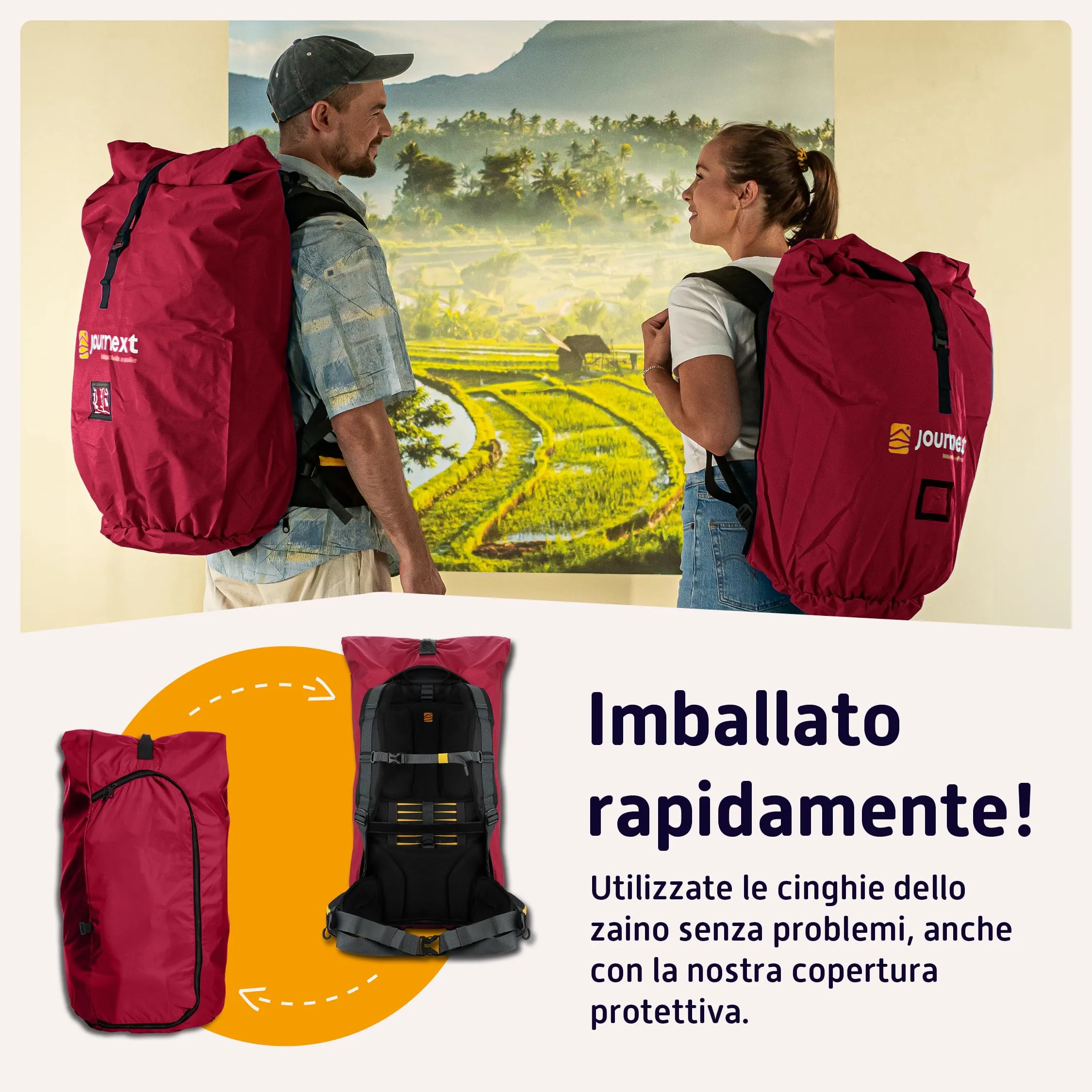 Journext 2 in 1 Copertura per lo Zaino e Copertura Antipioggia, L (55-80L), Bordeaux Red - immagine 3