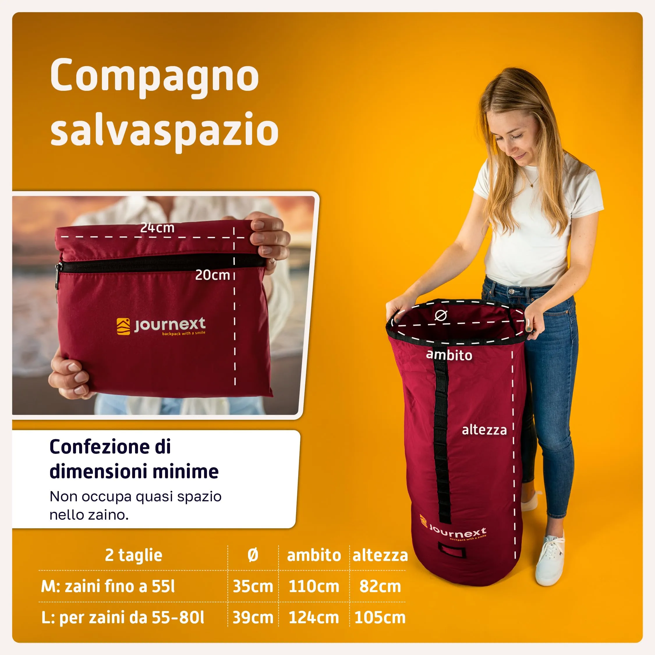 Journext 2 in 1 Copertura per lo Zaino e Copertura Antipioggia, L (55-80L), Bordeaux Red - immagine 4