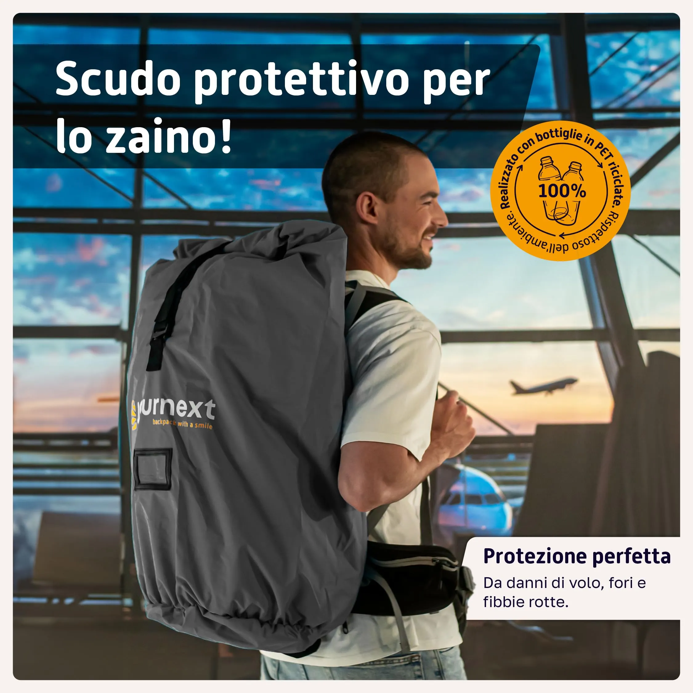 Journext 2 in 1 Copertura per Zaino e Antipioggia, Sacca Aereo e Backpack Locker, M (up to 55L), Stonegrey - immagine 2