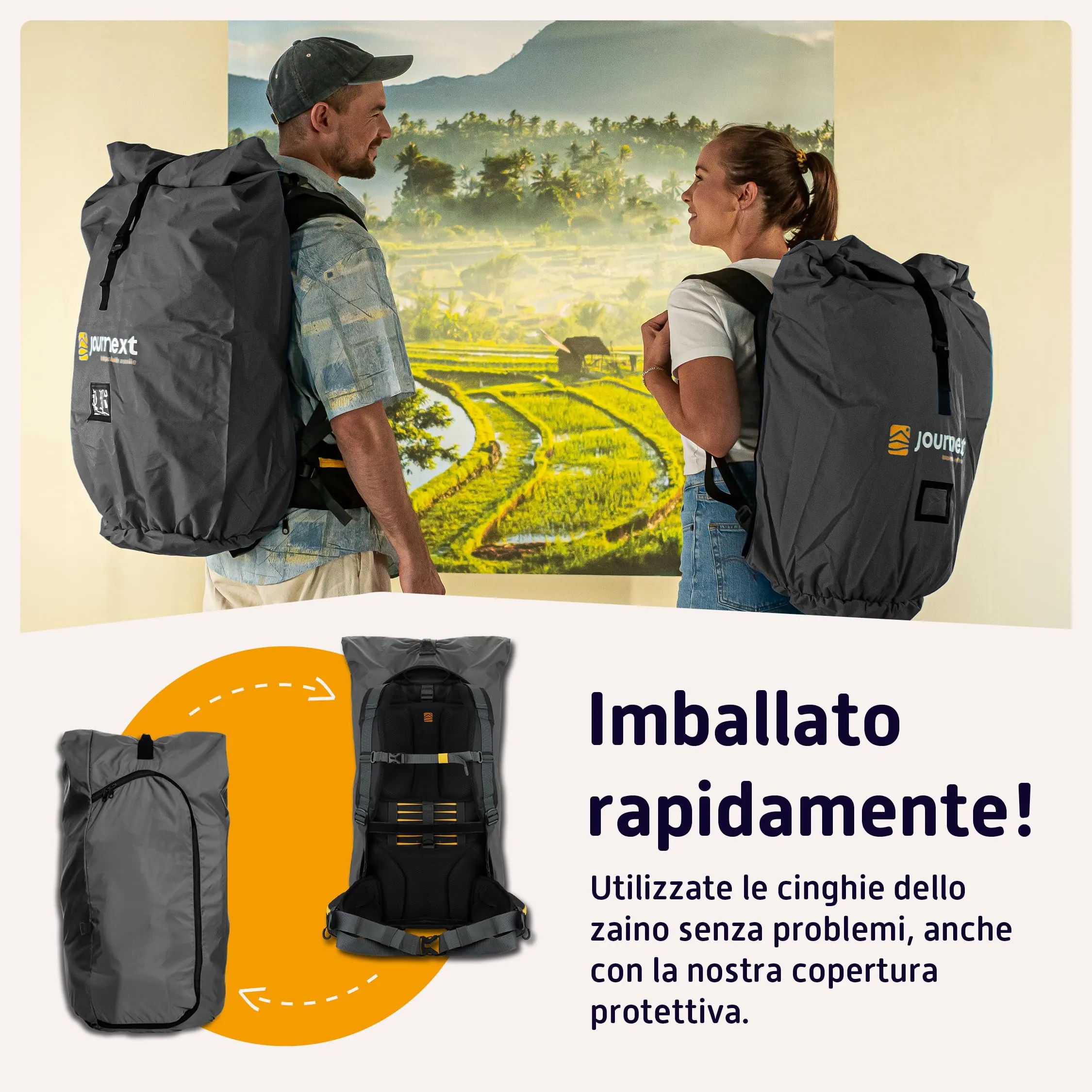 Journext 2 in 1 Copertura per Zaino e Antipioggia, Sacca Aereo e Backpack Locker, M (up to 55L), Stonegrey - immagine 3