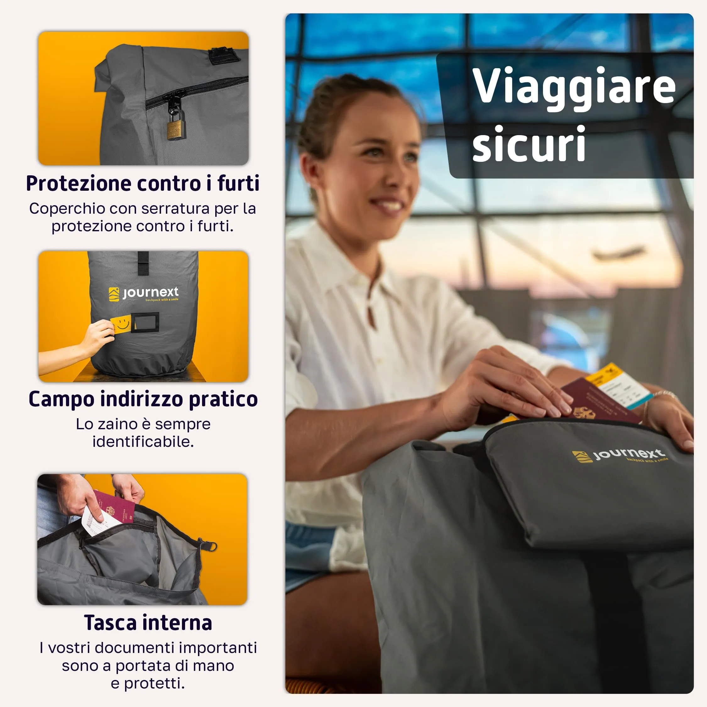 Journext 2 in 1 Copertura per Zaino e Antipioggia, Sacca Aereo e Backpack Locker, M (up to 55L), Stonegrey - immagine 5