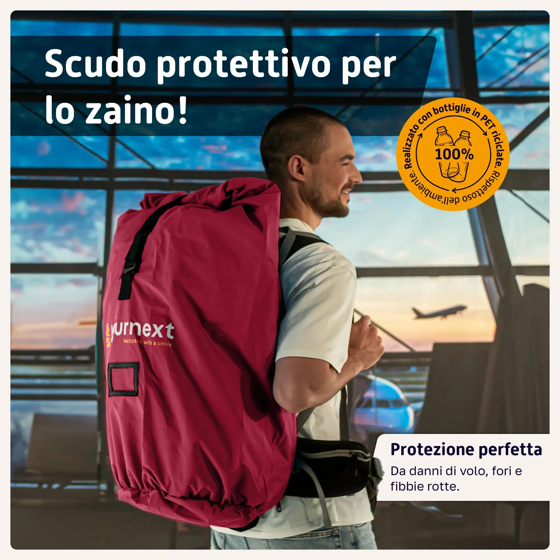 Journext Zaino Protettivo 2 in 1 Custodia e Protezione Pioggia, M (fino a 55L), Bordeaux Red - immagine 2